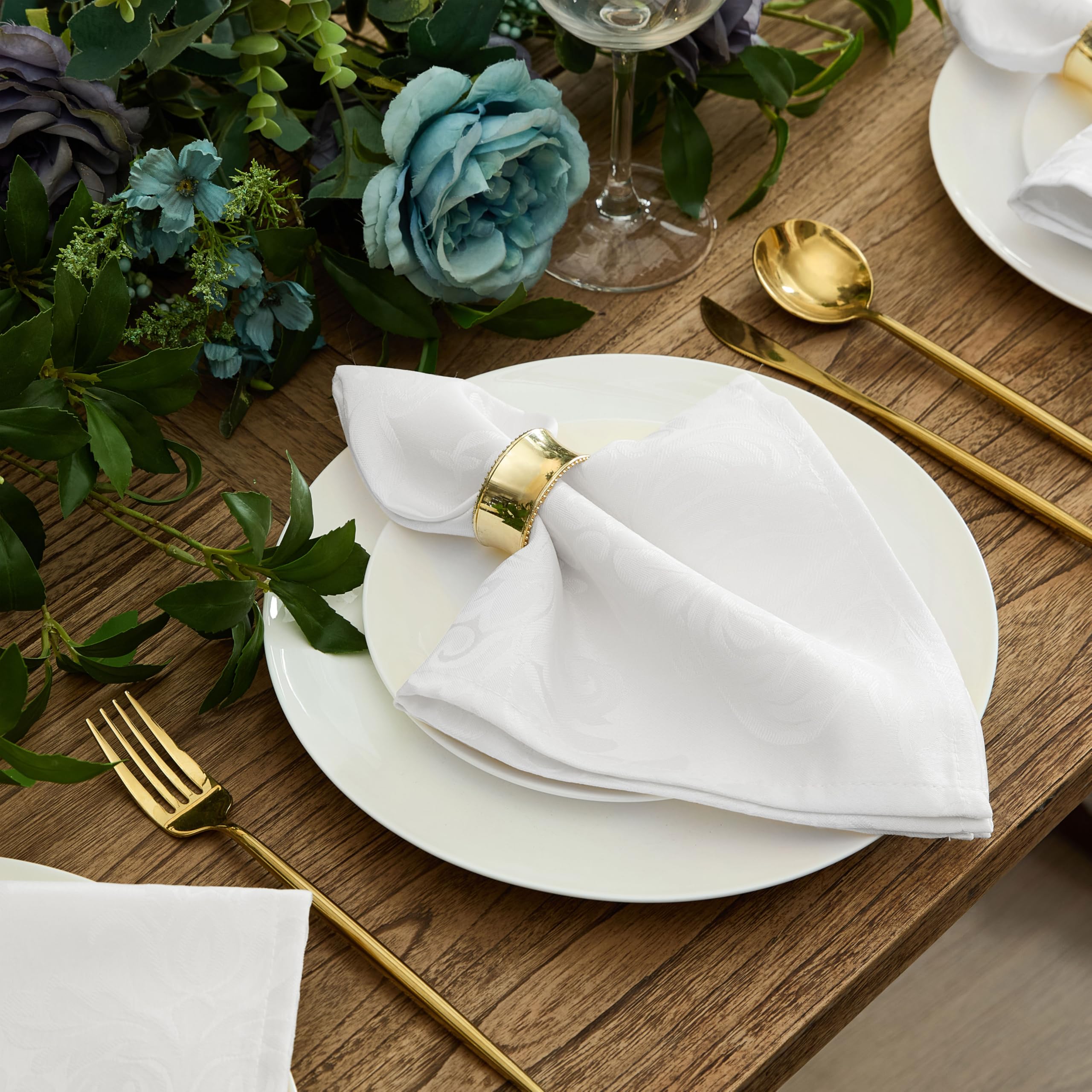 Newbridge Barcelona Luxury Damask Fabric Tablecloth, 52” Wide x 70” Rectangle, White, 100% Polyester, No Iron, Soil Resistant Dining Room, Party and Banquet Table Cover - Image 6