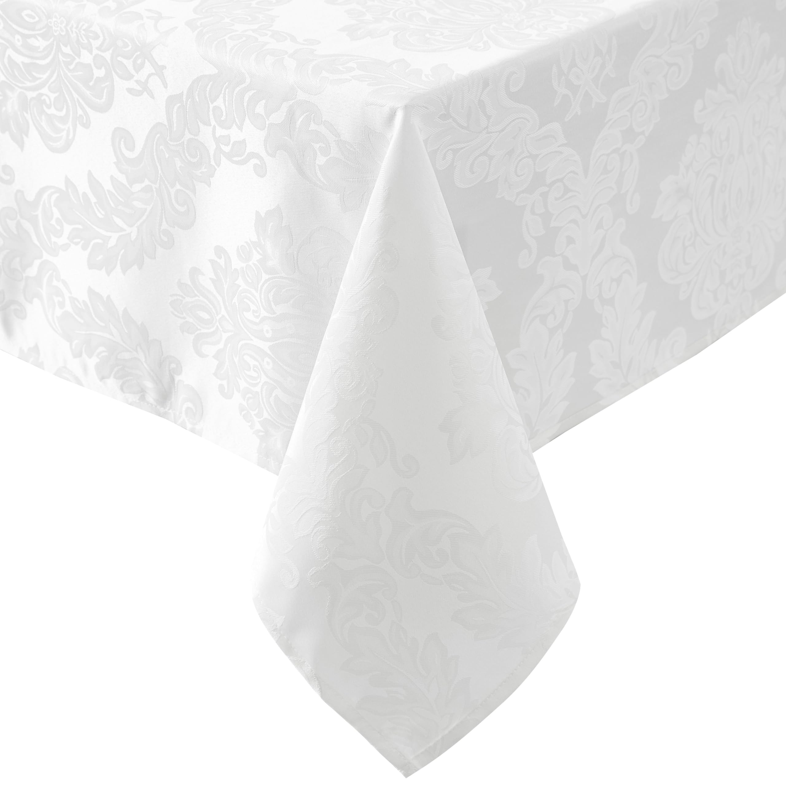 Newbridge Barcelona Luxury Damask Fabric Tablecloth, 52” Wide x 70” Rectangle, White, 100% Polyester, No Iron, Soil Resistant Dining Room, Party and Banquet Table Cover - Image 7
