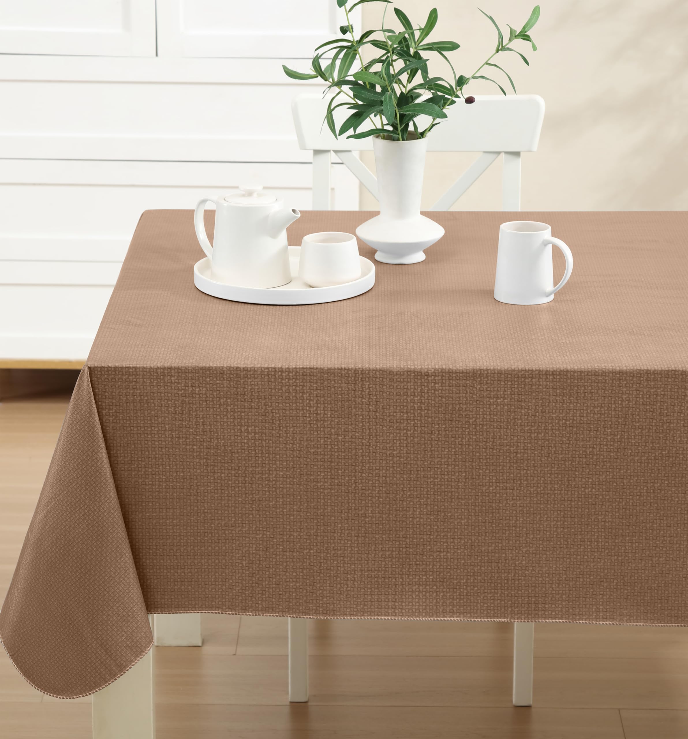 Newbridge Basketweave Vinyl Flannel Backed Tablecloth, 52 x 52 Inch Square, Taupe, Basket Weave Textured Indoor Outdoor Waterproof Table Cover for Patio, Kitchen, Dining - Image 5