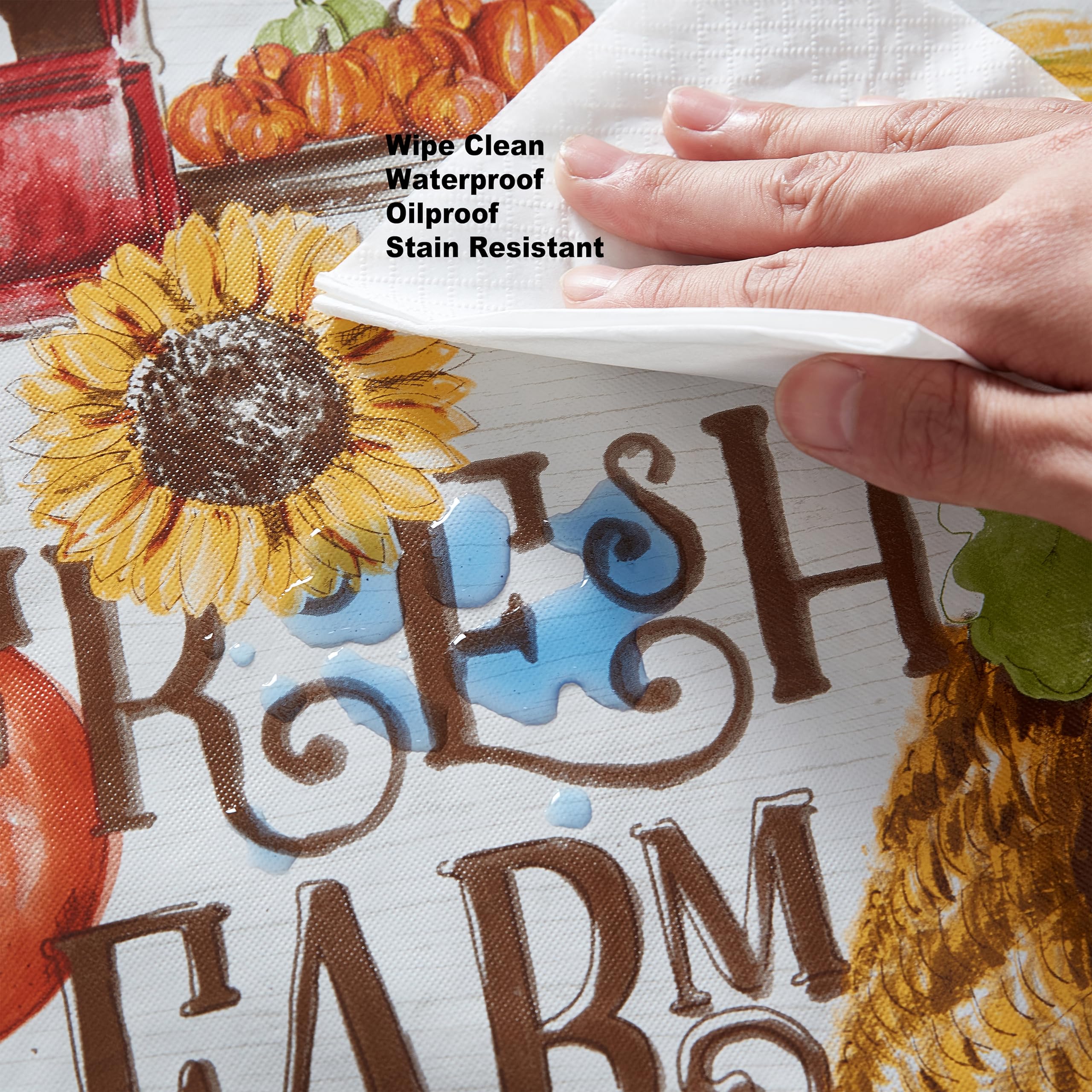 Newbridge Blessed Harvest Thanksgiving Vinyl Tablecloth with Flannel Backing Rustic Fall Farm Pumpkin Print, Easy Care Wipe Clean, 52 x 52 Inch Square - Image 7