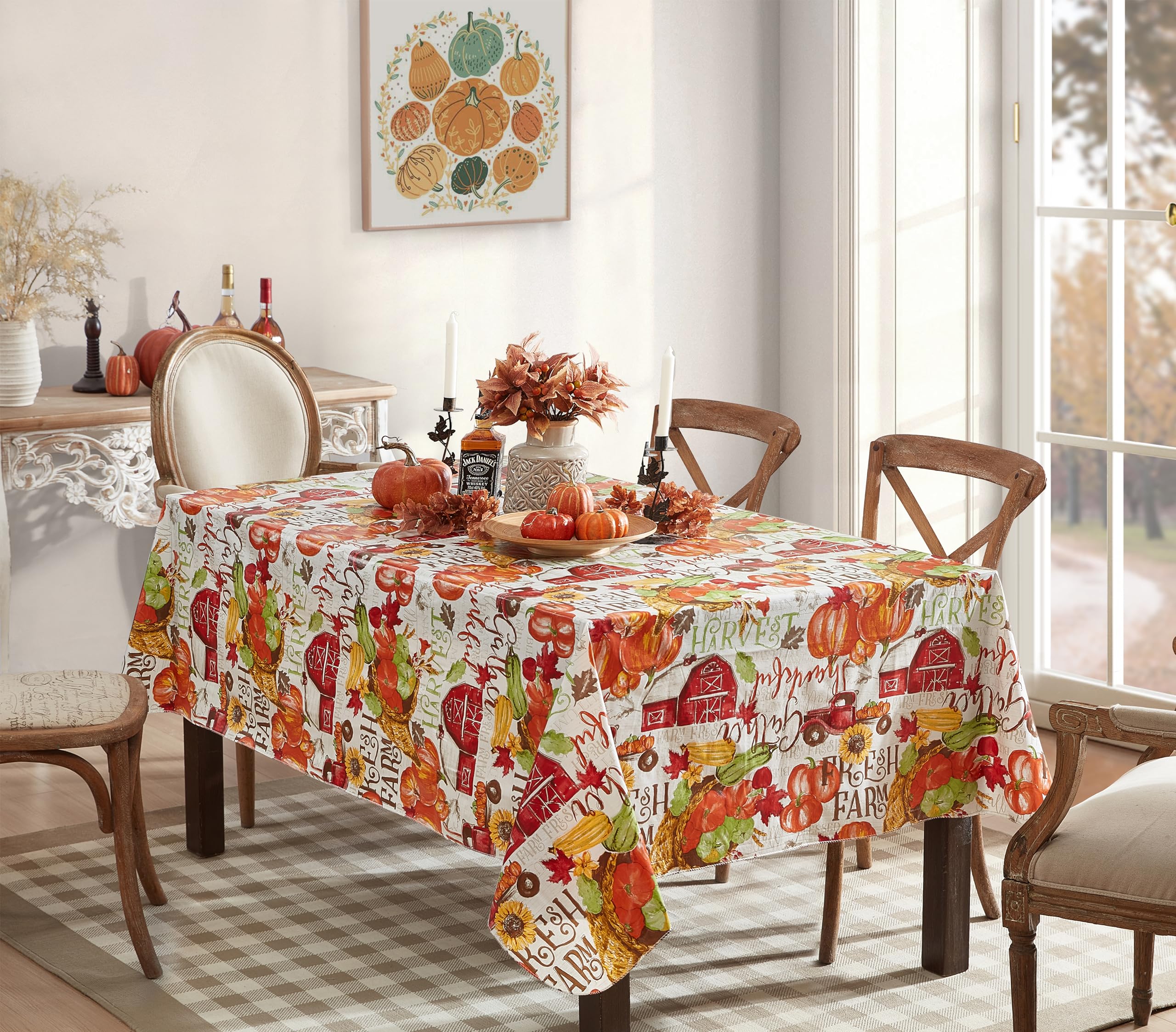 Newbridge Blessed Harvest Thanksgiving Vinyl Tablecloth with Flannel Backing Rustic Fall Farm Pumpkin Print, Easy Care Wipe Clean, 52 x 52 Inch Square - Image 8