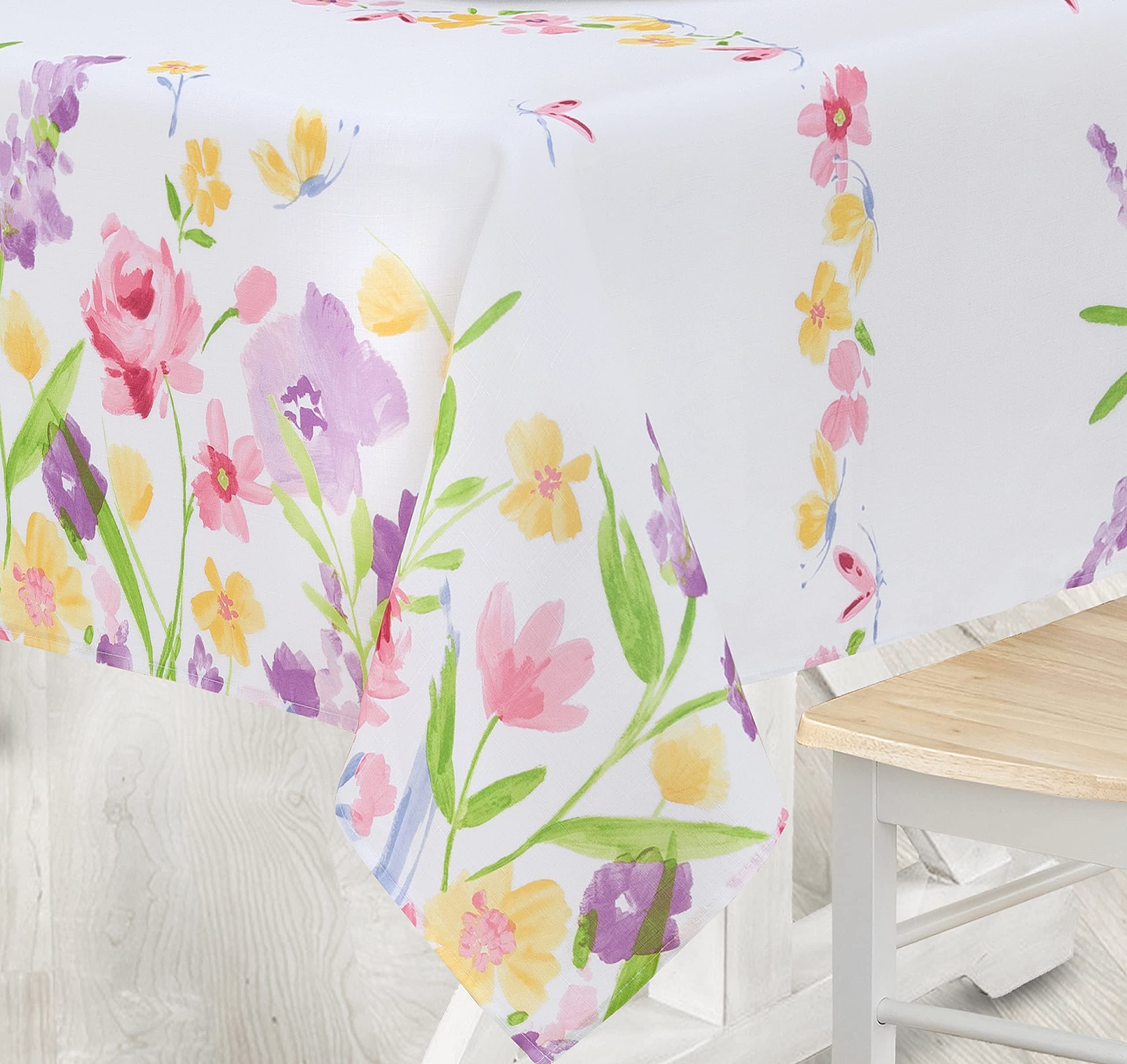 Newbridge Blooming Petals 52 x 70 Inch Rectangle Fabric Tablecloth, Easy Care and Stain Resistant Bordered Table Cover, Pink Green and Blue Spring Floral Blooms - Image 8