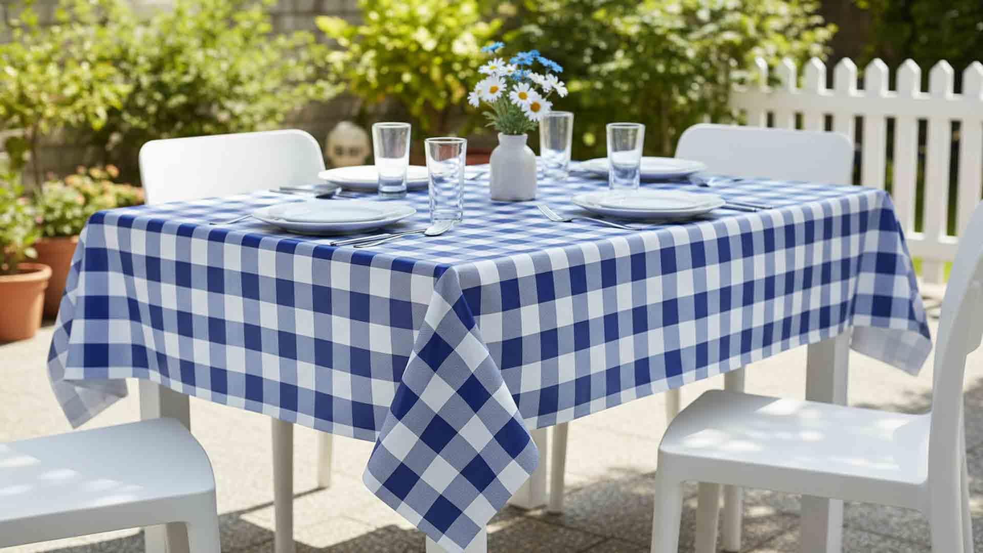 Newbridge Blue Buffalo Check Rectangle Vinyl Tablecloth with Flannel Backing, 52 x 70 Inch, Checkered Indoor Outdoor Vinyl Waterproof Picnic and BBQ Table Cover, Cottage Gingham Print - Image 4