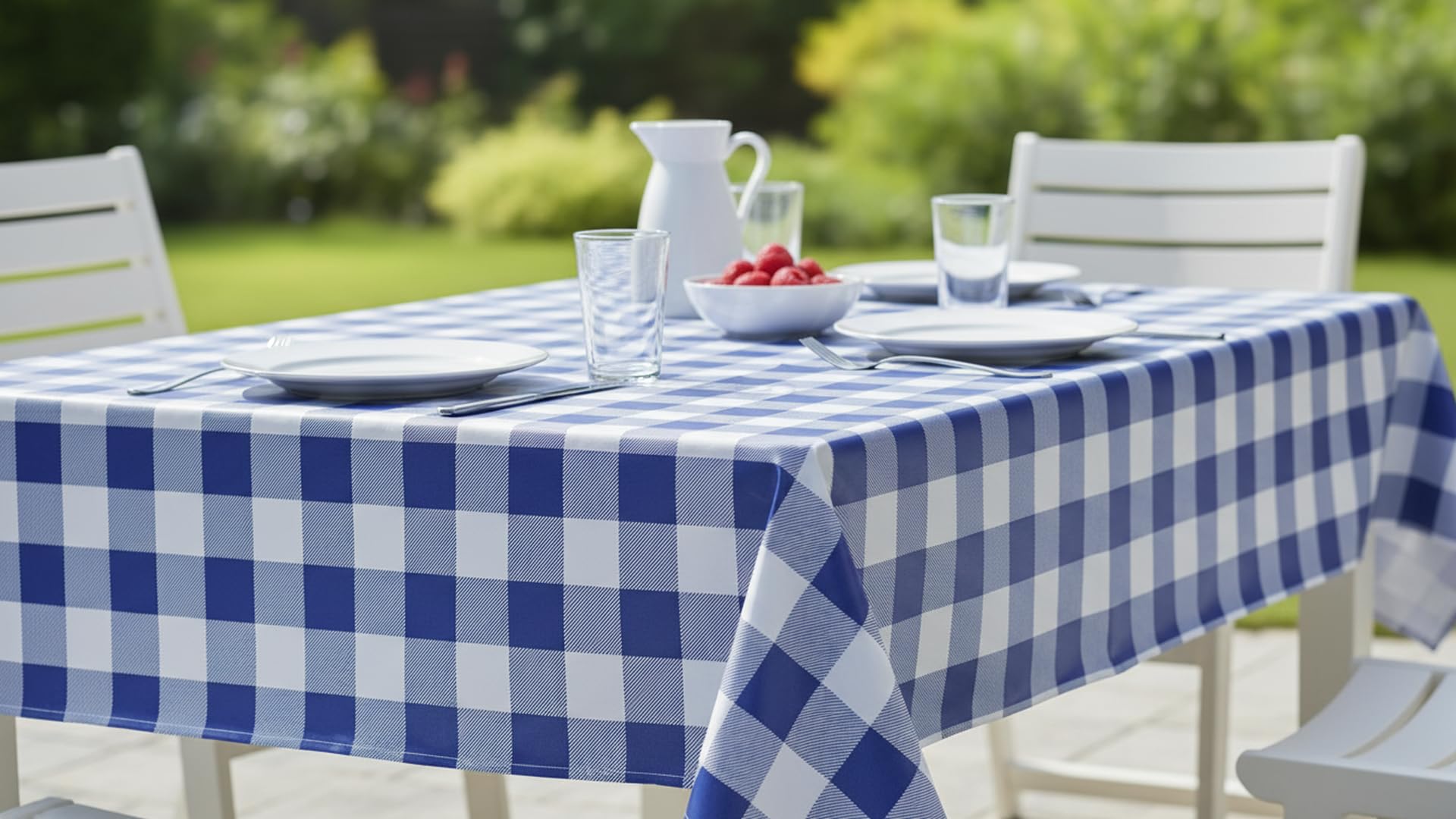 Newbridge Blue Buffalo Check Rectangle Vinyl Tablecloth with Flannel Backing, 52 x 70 Inch, Checkered Indoor Outdoor Vinyl Waterproof Picnic and BBQ Table Cover, Cottage Gingham Print - Image 6