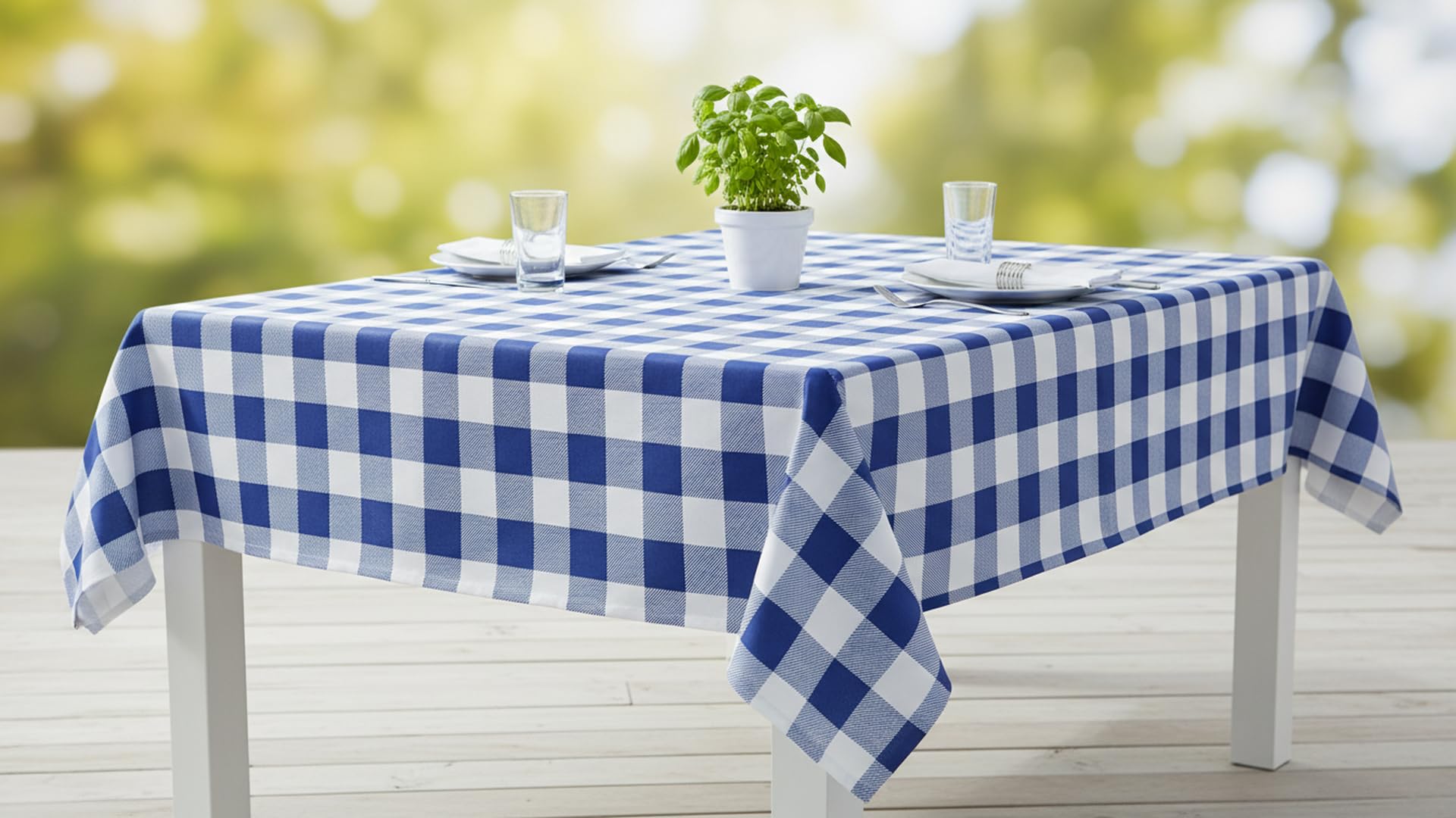 Newbridge Blue Buffalo Check Rectangle Vinyl Tablecloth with Flannel Backing, 52 x 70 Inch, Checkered Indoor Outdoor Vinyl Waterproof Picnic and BBQ Table Cover, Cottage Gingham Print - Image 7