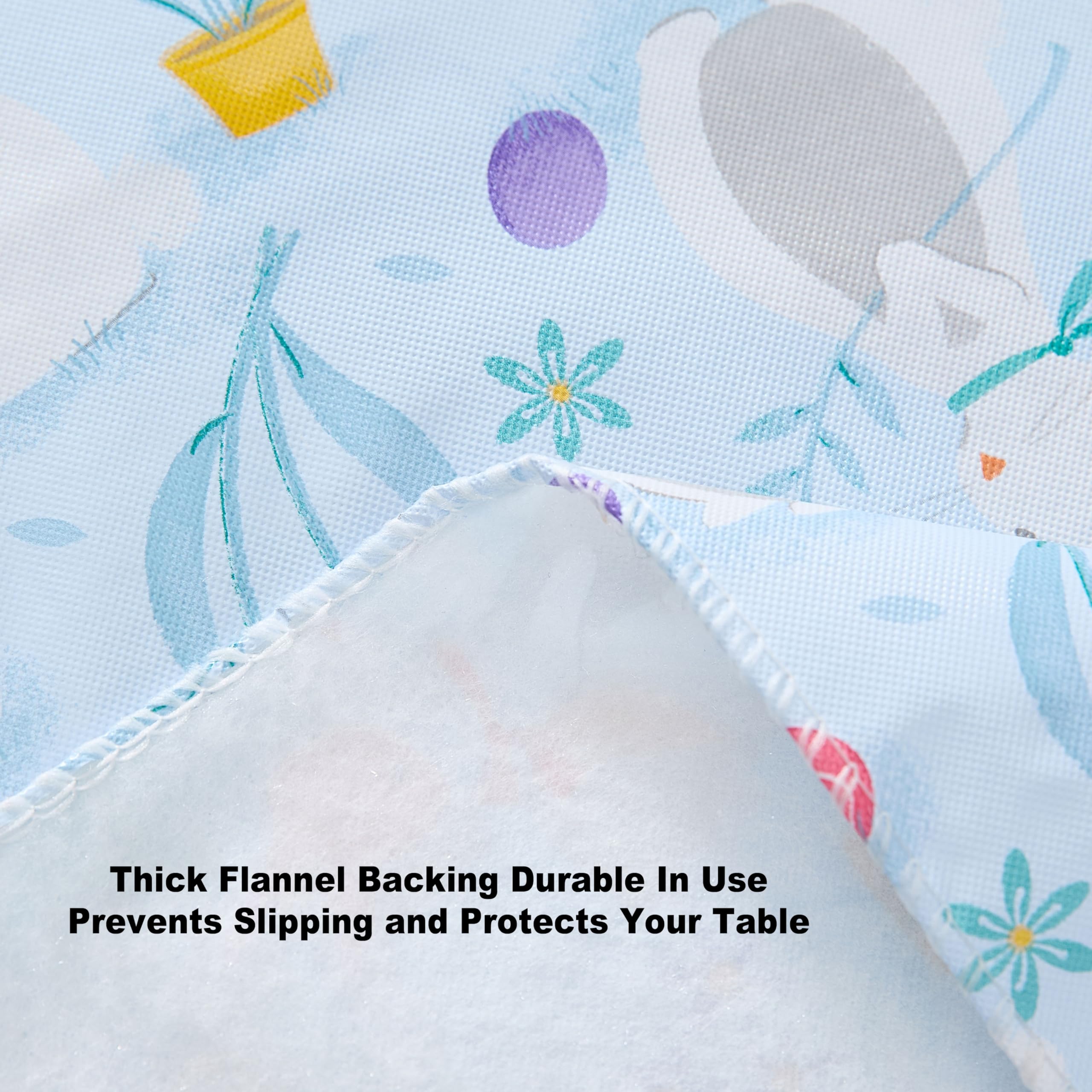 Newbridge Blue Easter Cotton Tail Bunny Party 52 x 52 inch Square Vinyl Tablecloth with Flannel Backing, Bunny Rabbit, Easter Eggs and Floral Design for Spring Holiday Dining Party - Image 5