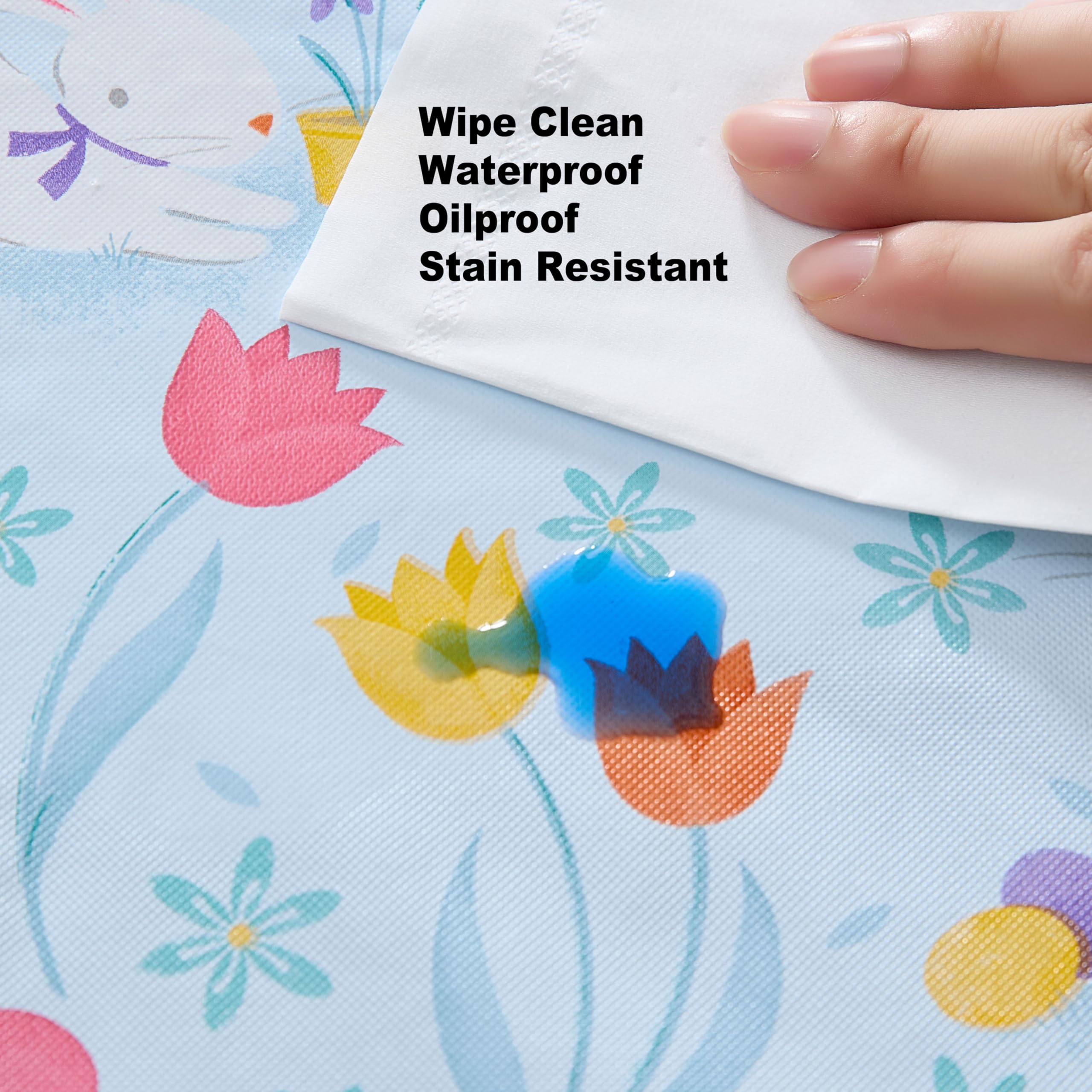 Newbridge Blue Easter Cotton Tail Bunny Party 52 x 52 inch Square Vinyl Tablecloth with Flannel Backing, Bunny Rabbit, Easter Eggs and Floral Design for Spring Holiday Dining Party - Image 6