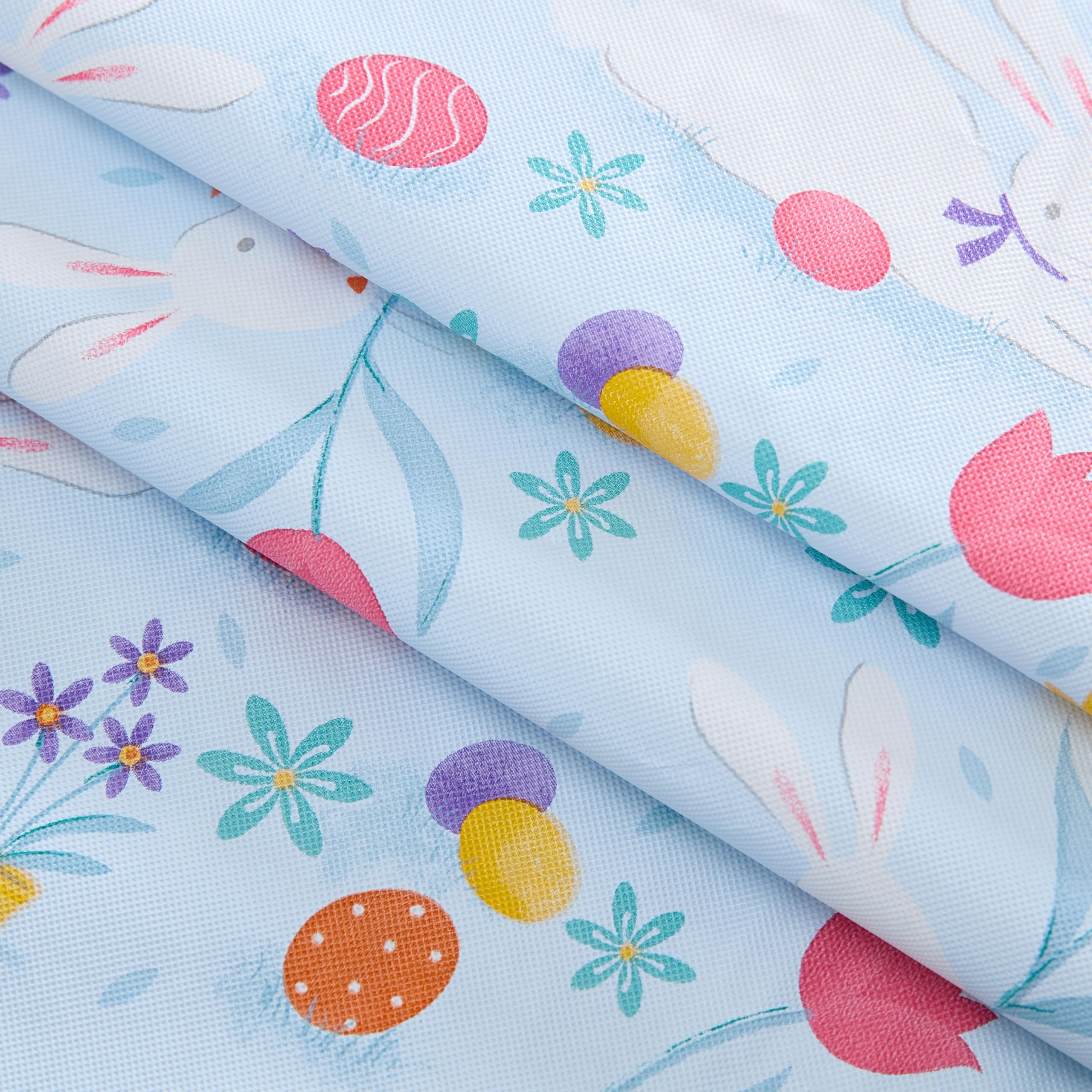 Newbridge Blue Easter Cotton Tail Bunny Party 52 x 52 inch Square Vinyl Tablecloth with Flannel Backing, Bunny Rabbit, Easter Eggs and Floral Design for Spring Holiday Dining Party - Image 7