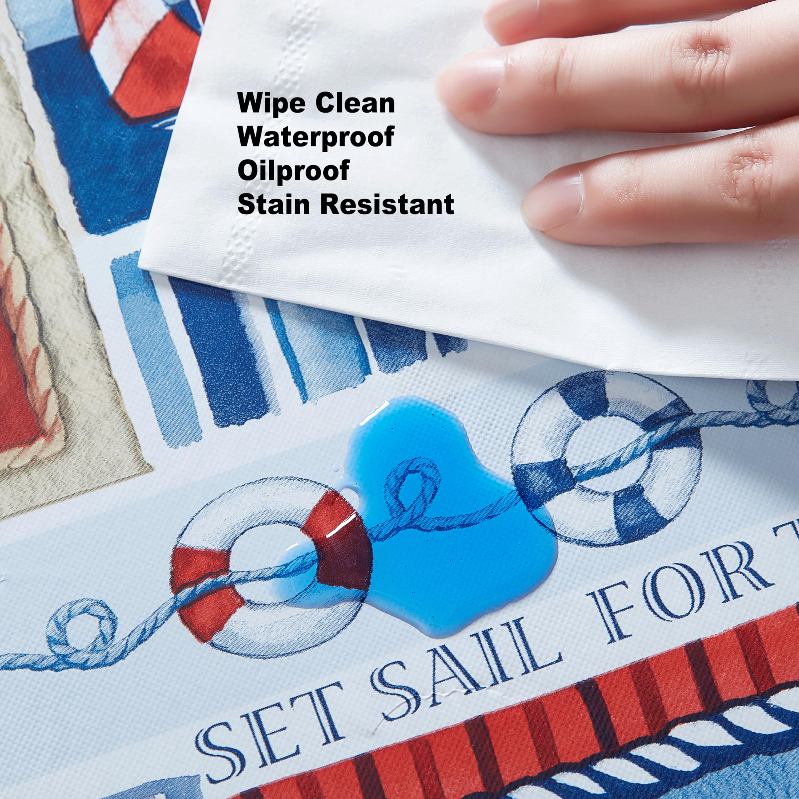 Newbridge Blue Nautical Sailboats and Lighthouses 52 x 70 Inch Rectangle Vinyl Flannel Backed Tablecloth, Patchwork Indoor Outdoor Holiday Dining Vinyl Flannel Backed Table Cover - Image 6