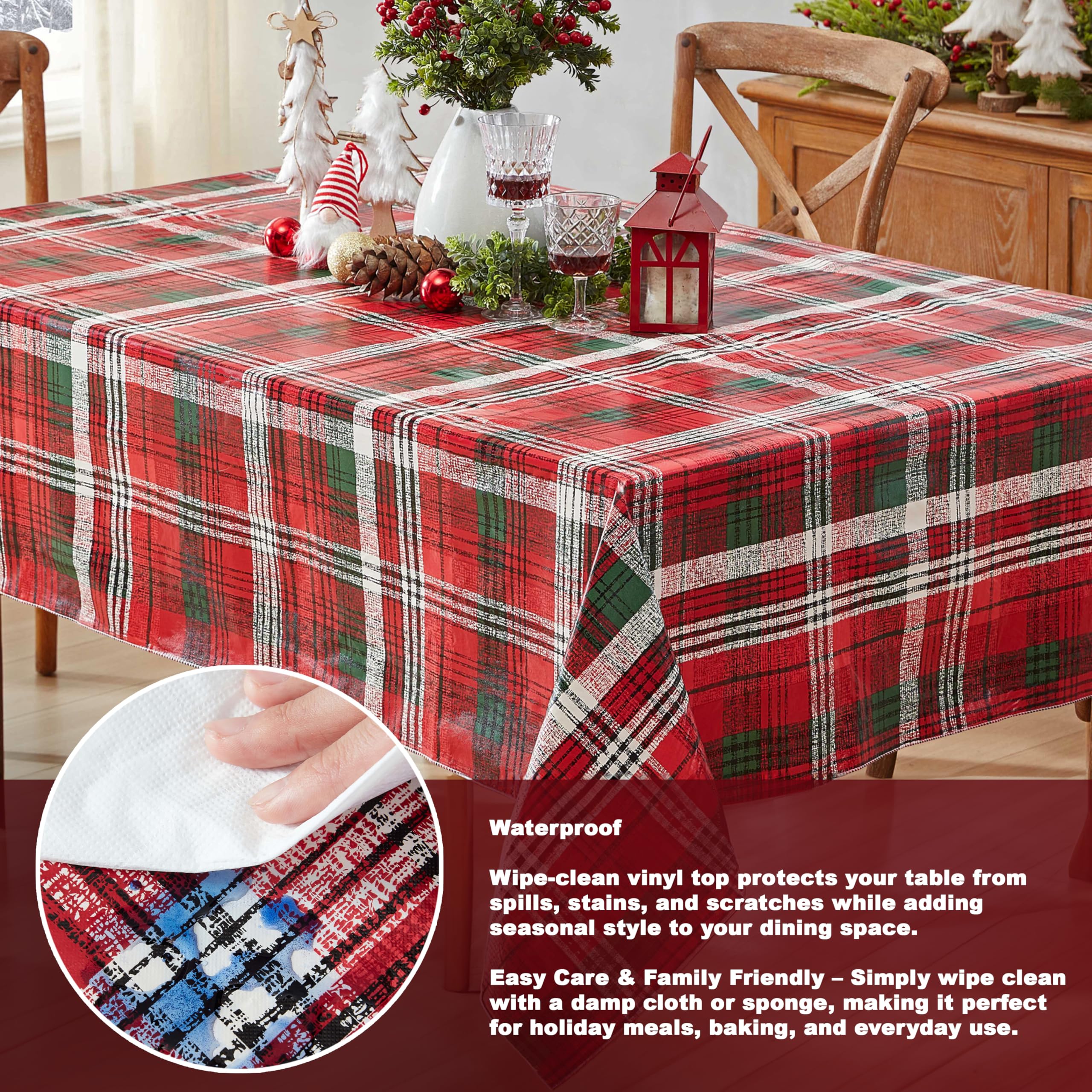 Newbridge Burke Tartan Christmas Red & Green Plaid 52 x 52 Inch Square Vinyl Tablecloth with Flannel Backing – Classic Holiday Tartan Easy-Care Wipe Clean Table Cover - Image 3