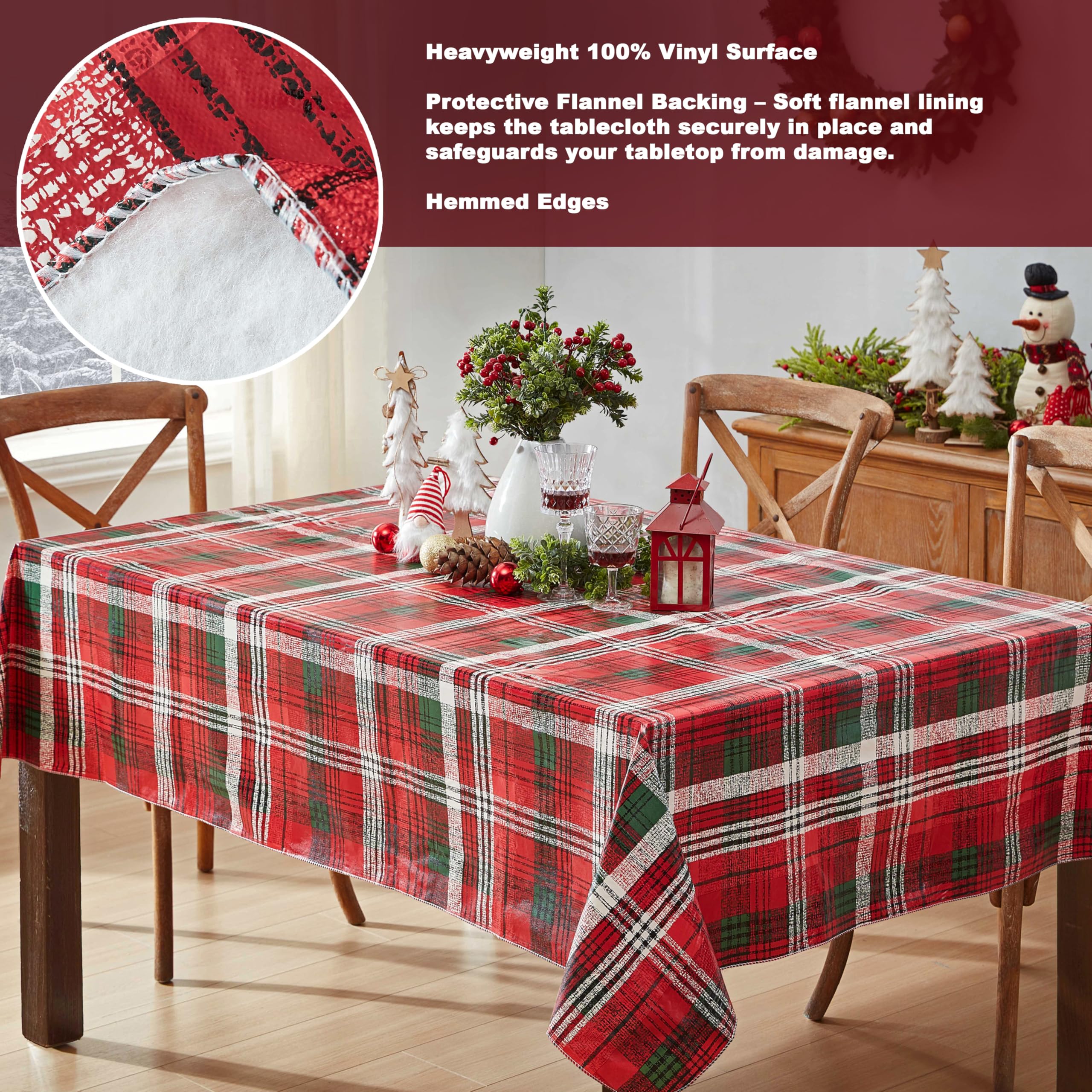 Newbridge Burke Tartan Christmas Red & Green Plaid 52 x 52 Inch Square Vinyl Tablecloth with Flannel Backing – Classic Holiday Tartan Easy-Care Wipe Clean Table Cover - Image 4