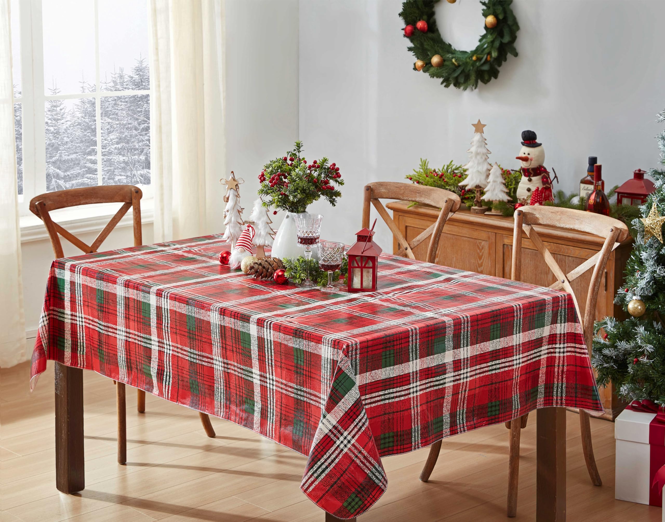 Newbridge Burke Tartan Christmas Red & Green Plaid 52 x 52 Inch Square Vinyl Tablecloth with Flannel Backing – Classic Holiday Tartan Easy-Care Wipe Clean Table Cover - Image 6