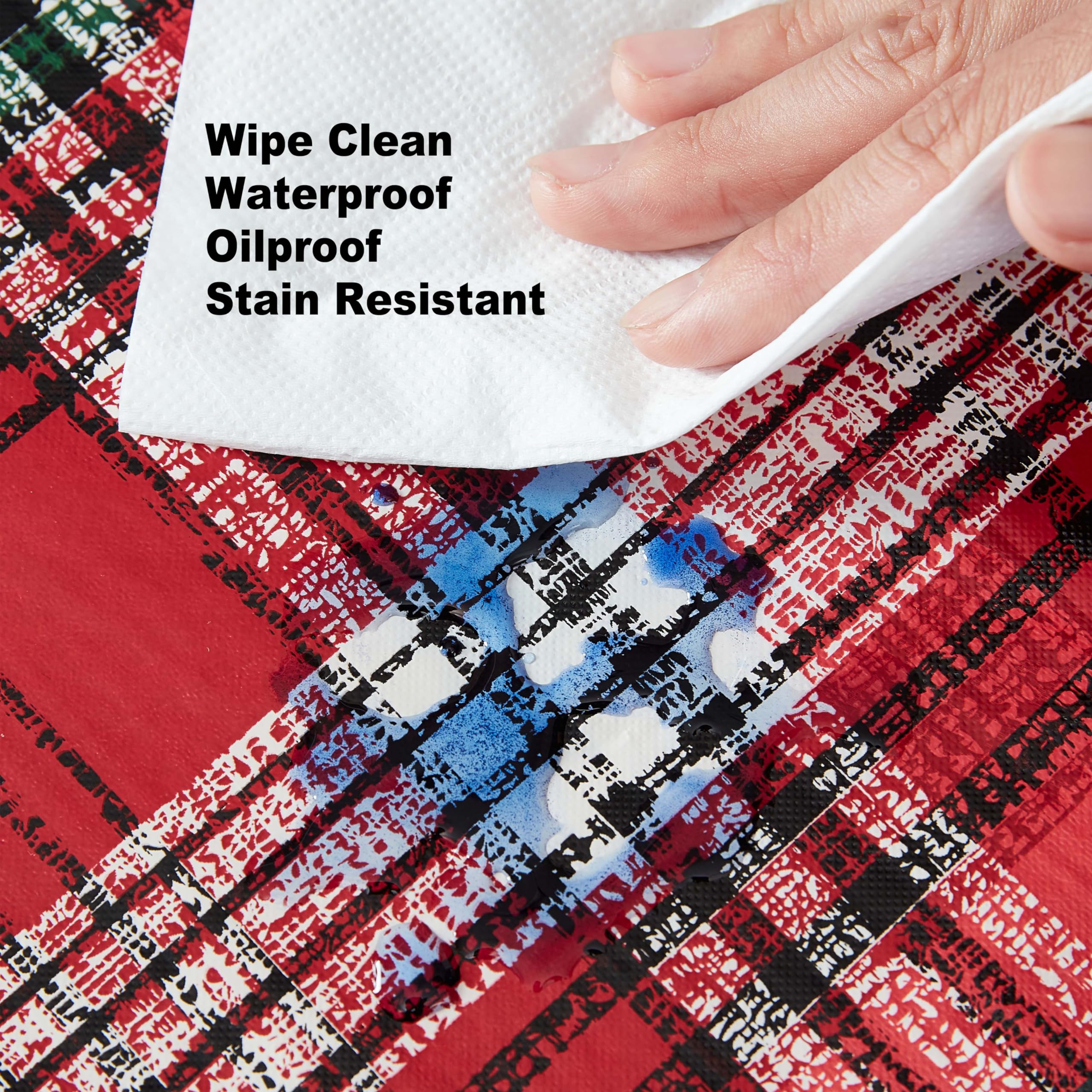 Newbridge Burke Tartan Christmas Red & Green Plaid 52 x 52 Inch Square Vinyl Tablecloth with Flannel Backing – Classic Holiday Tartan Easy-Care Wipe Clean Table Cover - Image 7