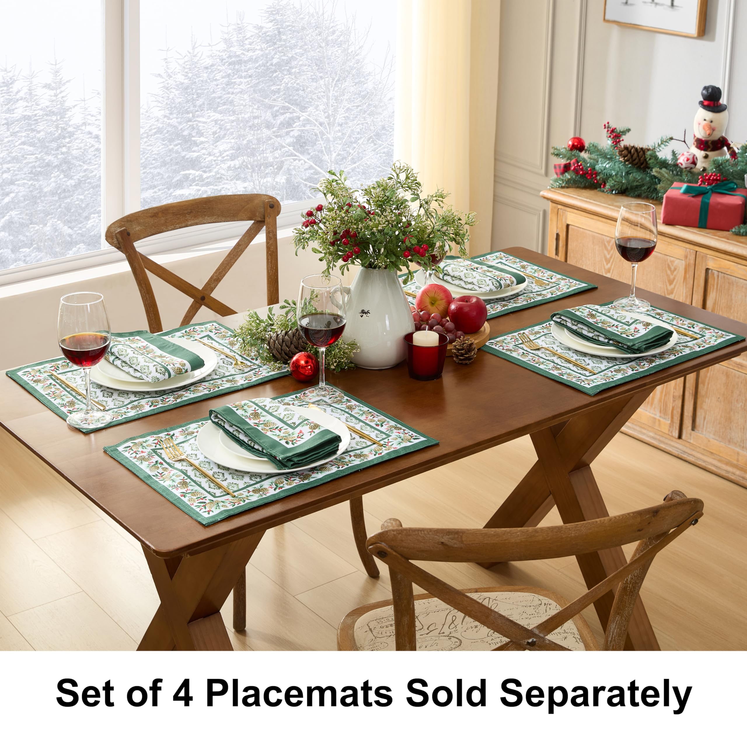 Newbridge Christmas Holly Pinecone Border 60 x 84 Inch Rectangle Fabric Tablecloth, Holiday Hunter Green Border on White Background Fabric Table Cover for Dinner Party and Banquet - Image 9