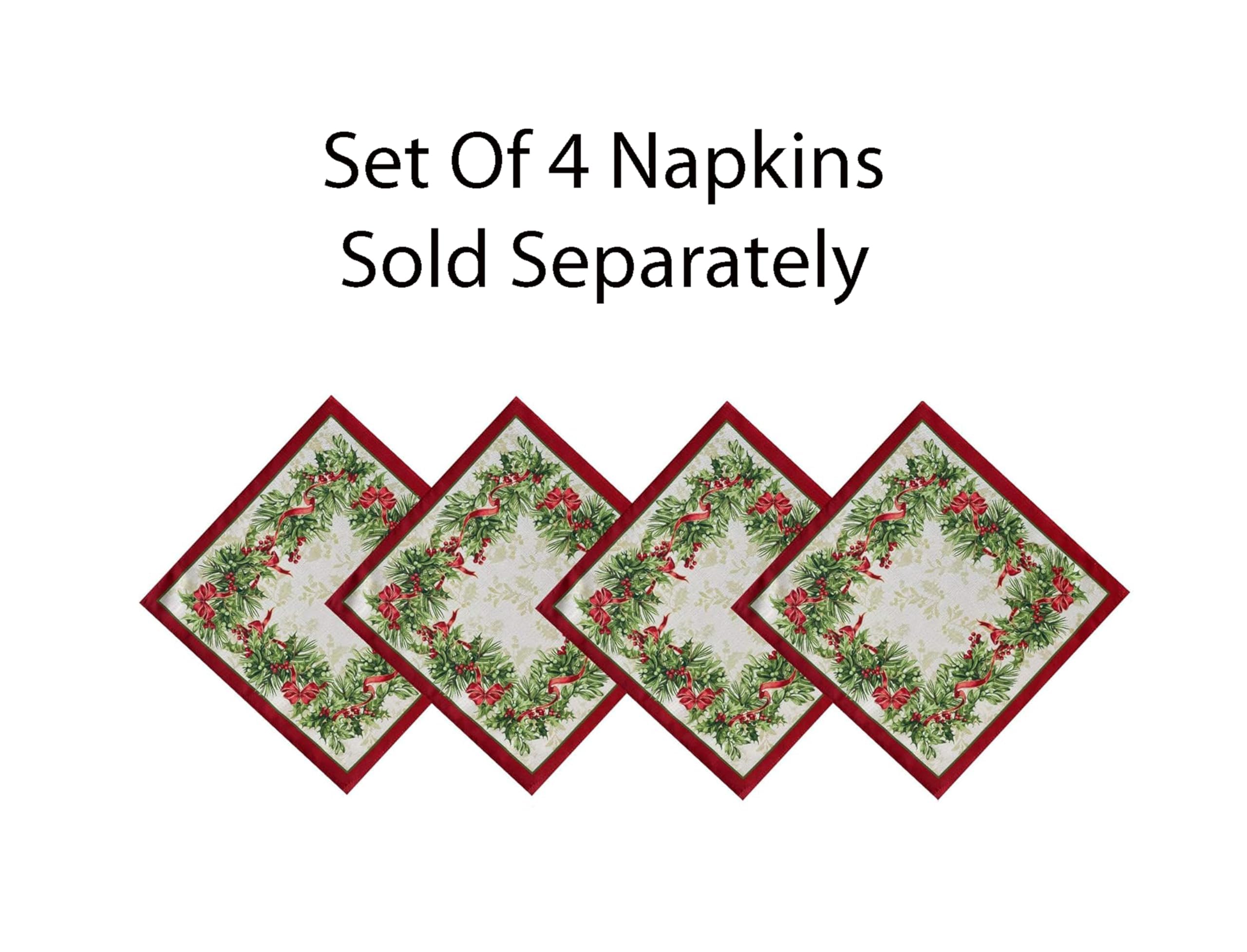 Newbridge Christmas Holly Ribbon Traditions Bordered 52 x 70 Inch Rectangle Fabric Tablecloth, Boughs of Holly and Berry Ribbon Garland Dining Table Cover for Holiday Party - Image 5