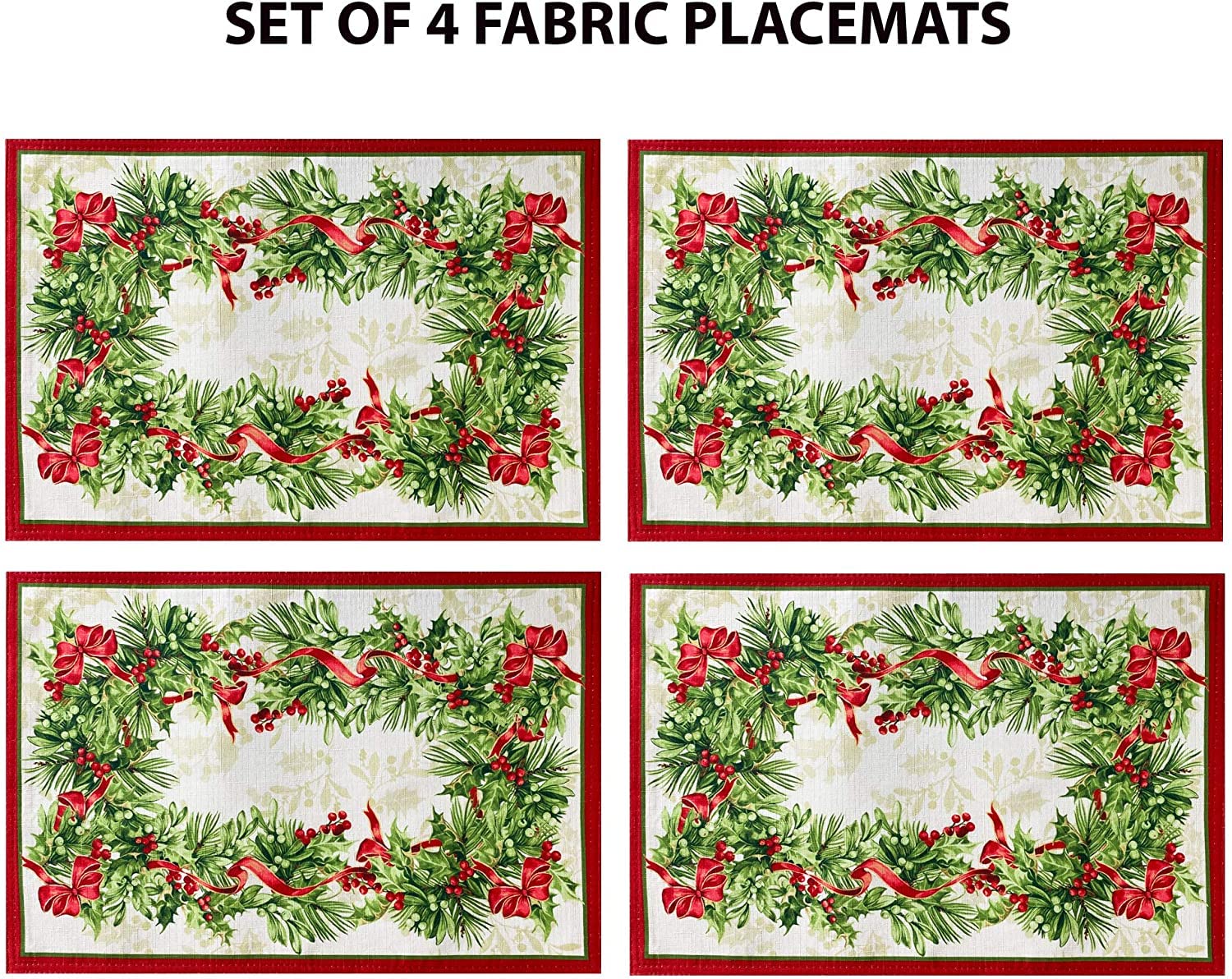 Newbridge Christmas Holly Ribbon Traditions Bordered 52 x 70 Inch Rectangle Fabric Tablecloth, Boughs of Holly and Berry Ribbon Garland Dining Table Cover for Holiday Party - Image 6