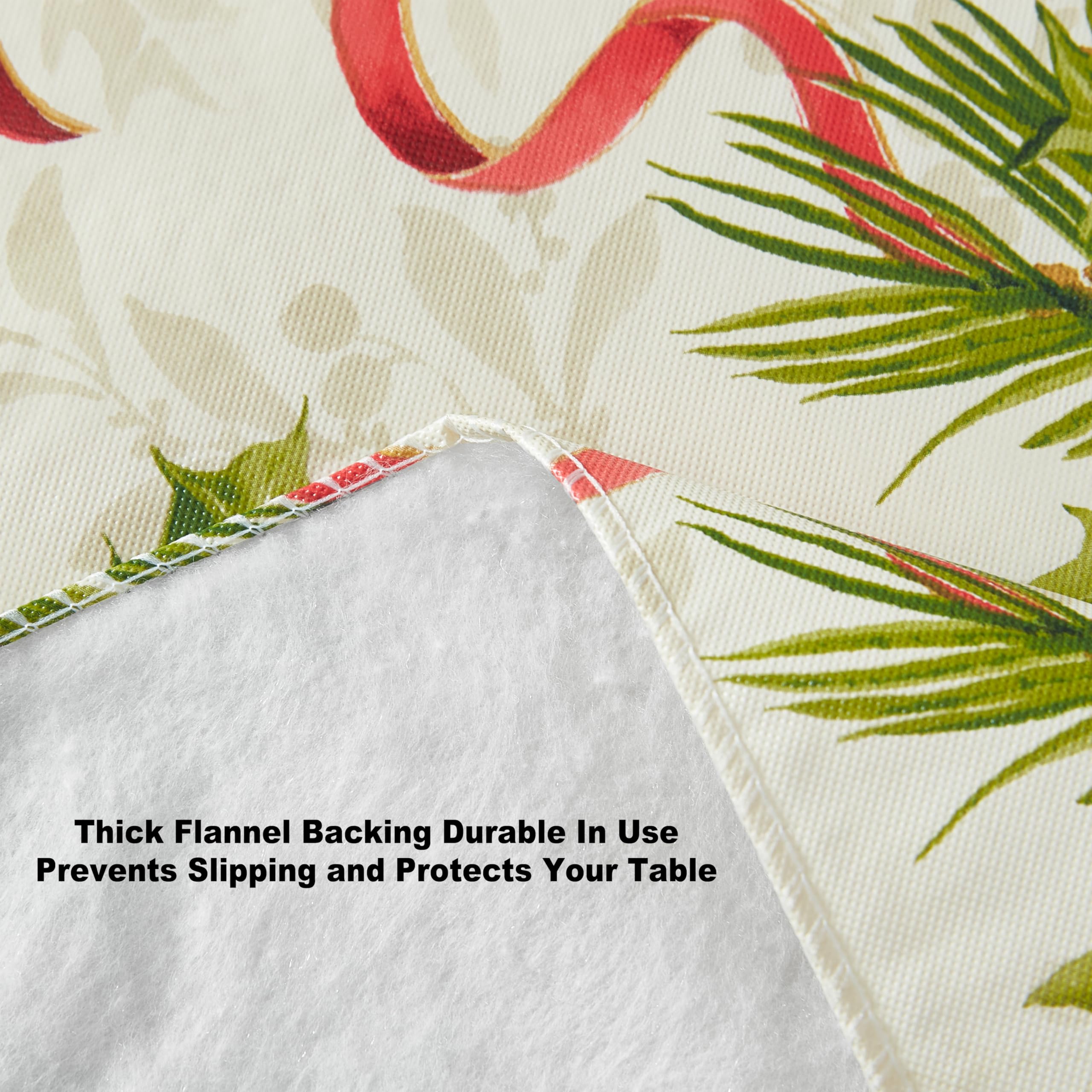 Newbridge Christmas Holly Traditions 52 x 52 Inch Square Vinyl Tablecloth with Flannel Backing – Red Holly Berries & Holiday Ribbon Print Easy-Care Wipe Clean Table Cover - Image 7