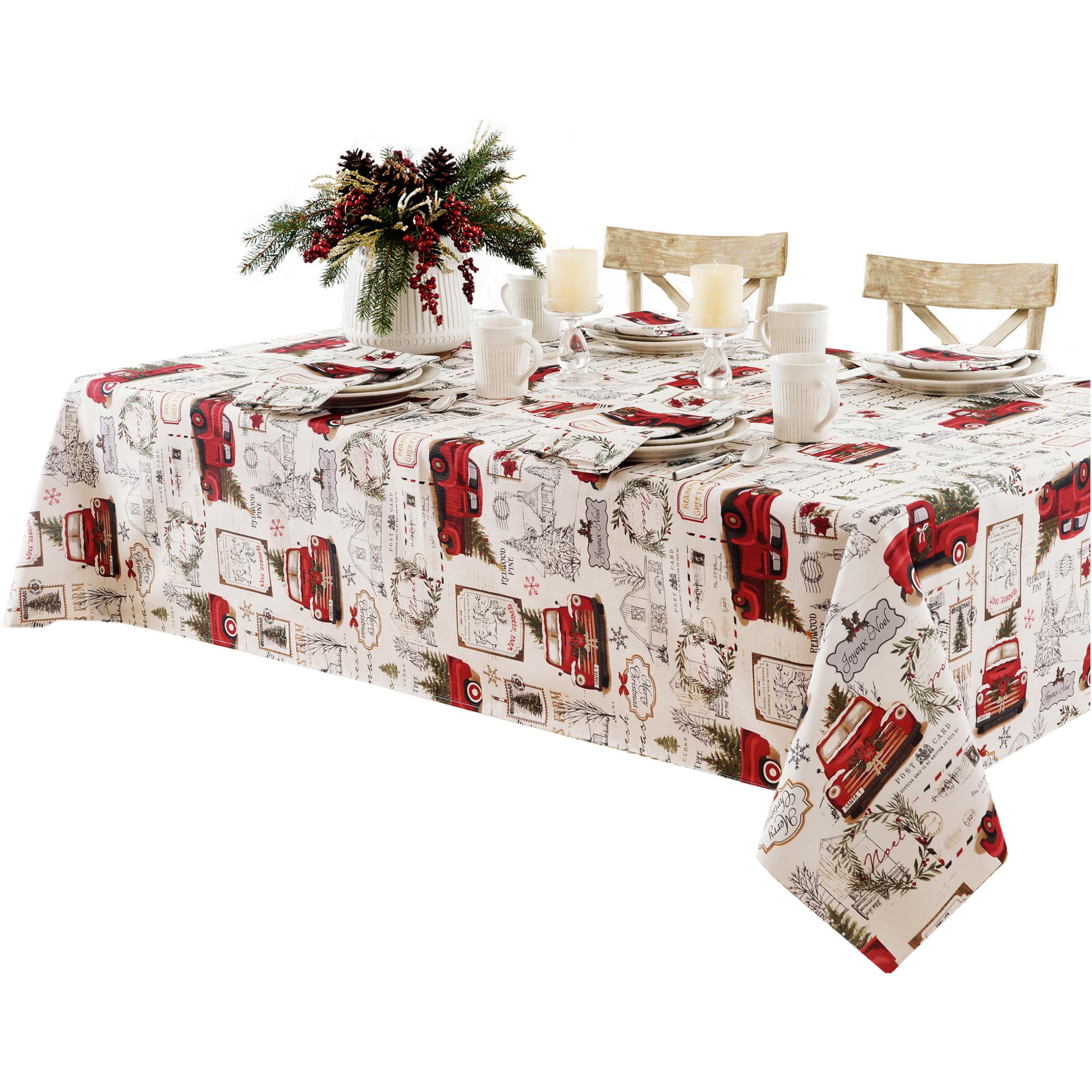 Newbridge Christmas Pine Hill Tree Farm Set of 8 Fabric Napkins, Nostalgic Retro Holiday Country Farm Truck No Iron and Stain Resistant Napkins for Party, Banquet and Buffet - Image 5