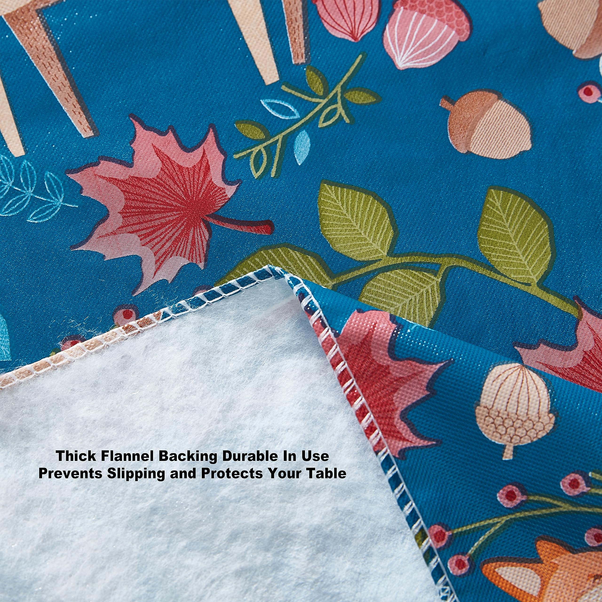 Newbridge Christmas Woodland Critters 52 x 52 Inch Square Vinyl Tablecloth with Flannel Backing, Squirrels Deer and Owl Winter Wreath Easy Care Holiday Table Cover for Christmas Parties - Image 7