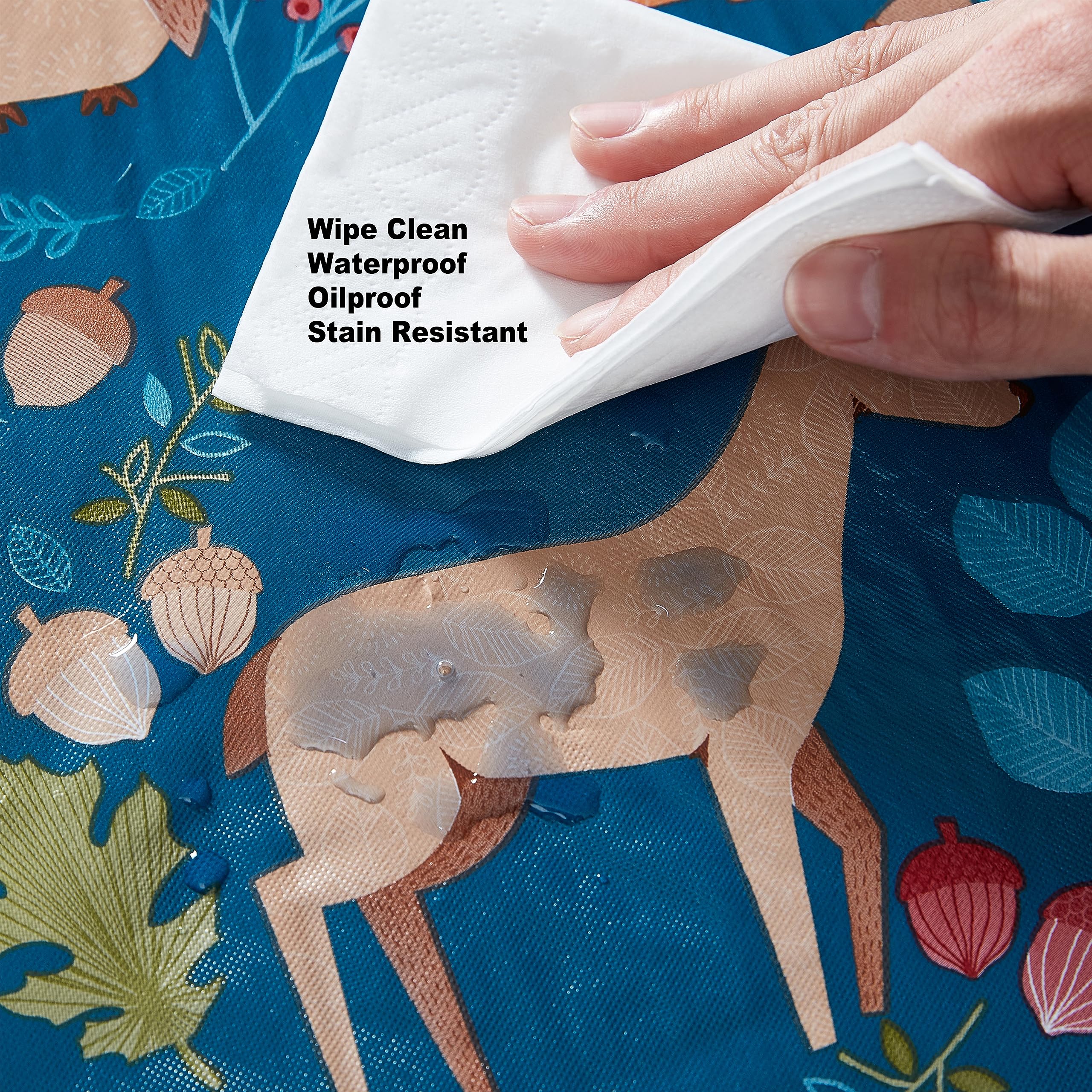 Newbridge Christmas Woodland Critters 52 x 52 Inch Square Vinyl Tablecloth with Flannel Backing, Squirrels Deer and Owl Winter Wreath Easy Care Holiday Table Cover for Christmas Parties - Image 8