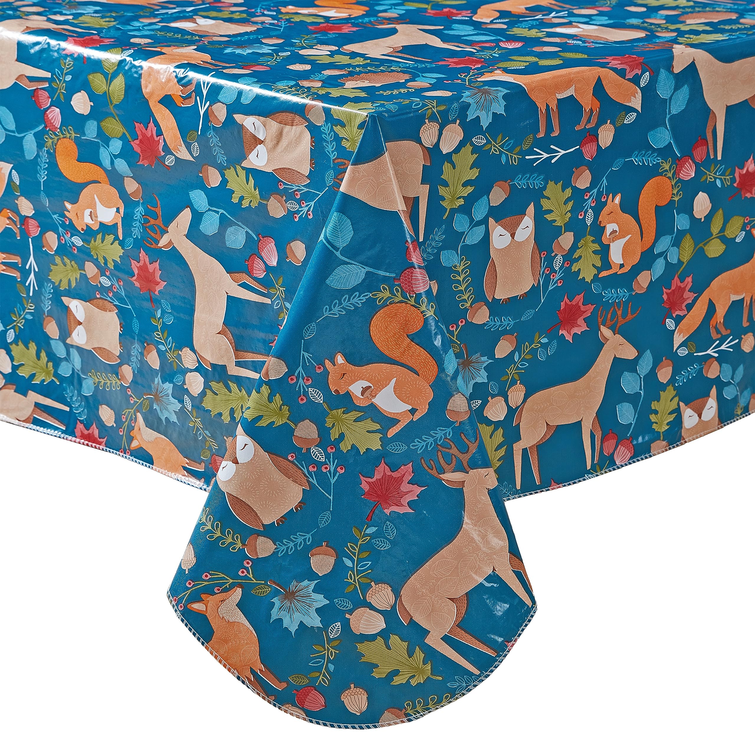 Newbridge Christmas Woodland Critters 52 x 52 Inch Square Vinyl Tablecloth with Flannel Backing, Squirrels Deer and Owl Winter Wreath Easy Care Holiday Table Cover for Christmas Parties - Image 9