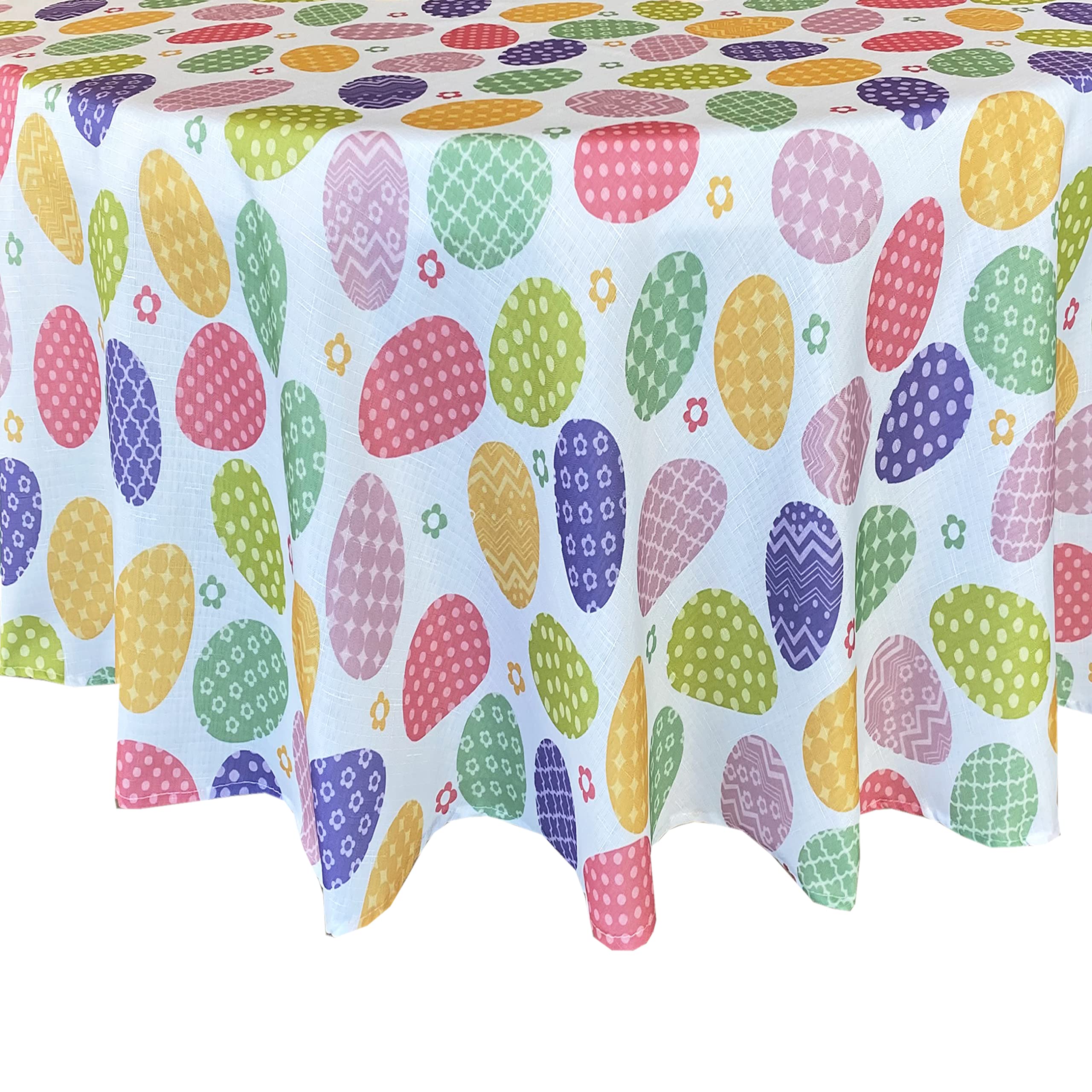Newbridge Colored Easter Egg Hunt Fabric Tablecloth, Polka Dot and Floral Easter Eggs Winkle Free and Stain Resistant Spring Tablecloth, 70” Round - Image 3