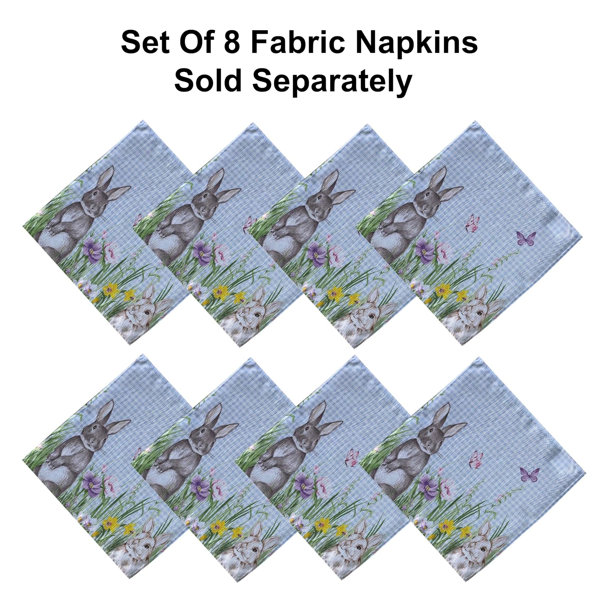 Newbridge Easter Bunny Meadow Blue Gingham Bunny Rabbit Bordered Fabric Napkins, Set of 8 Napkins - Image 3