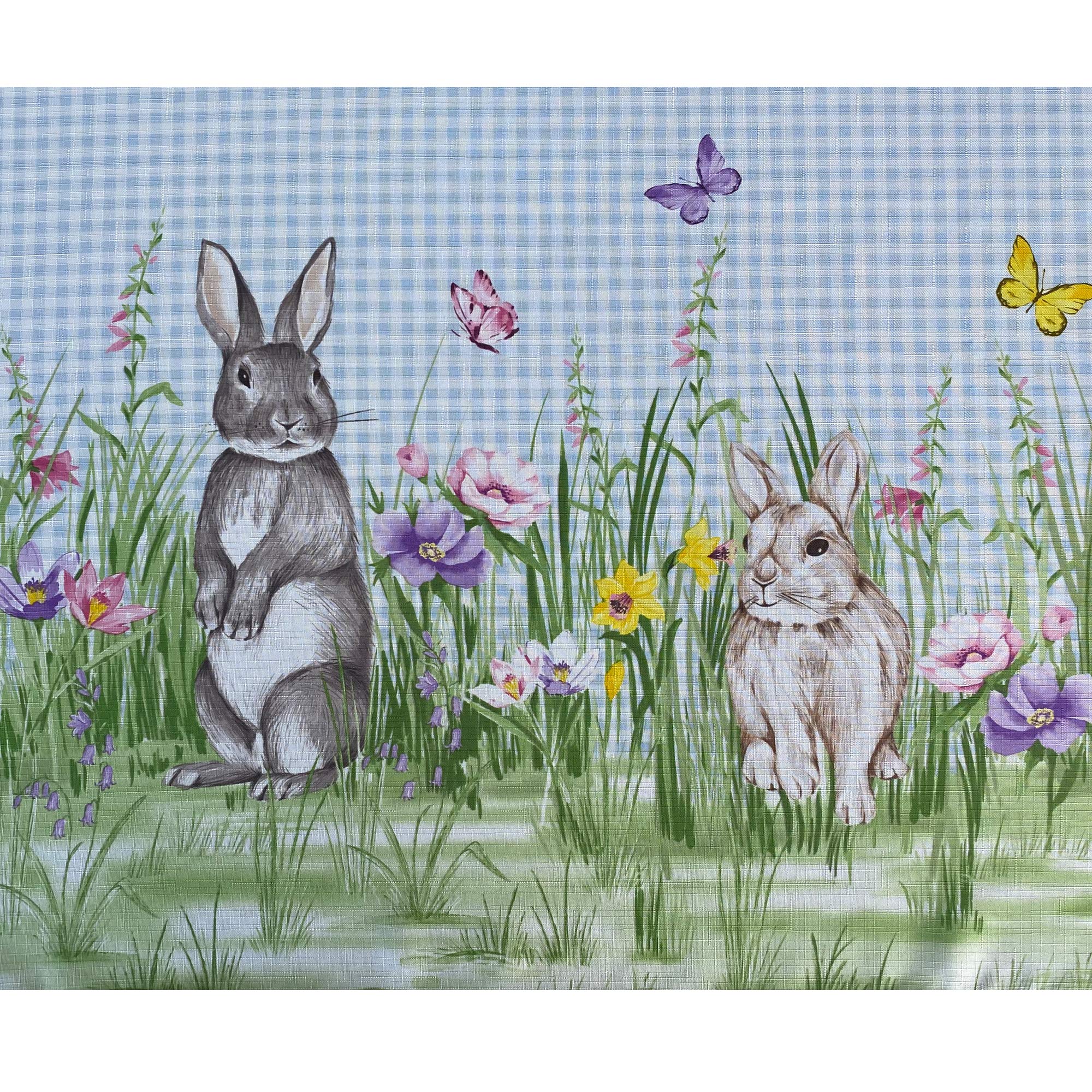 Newbridge Easter Bunny Meadow Blue Gingham Bunny Rabbit Bordered Fabric Napkins, Set of 8 Napkins - Image 4
