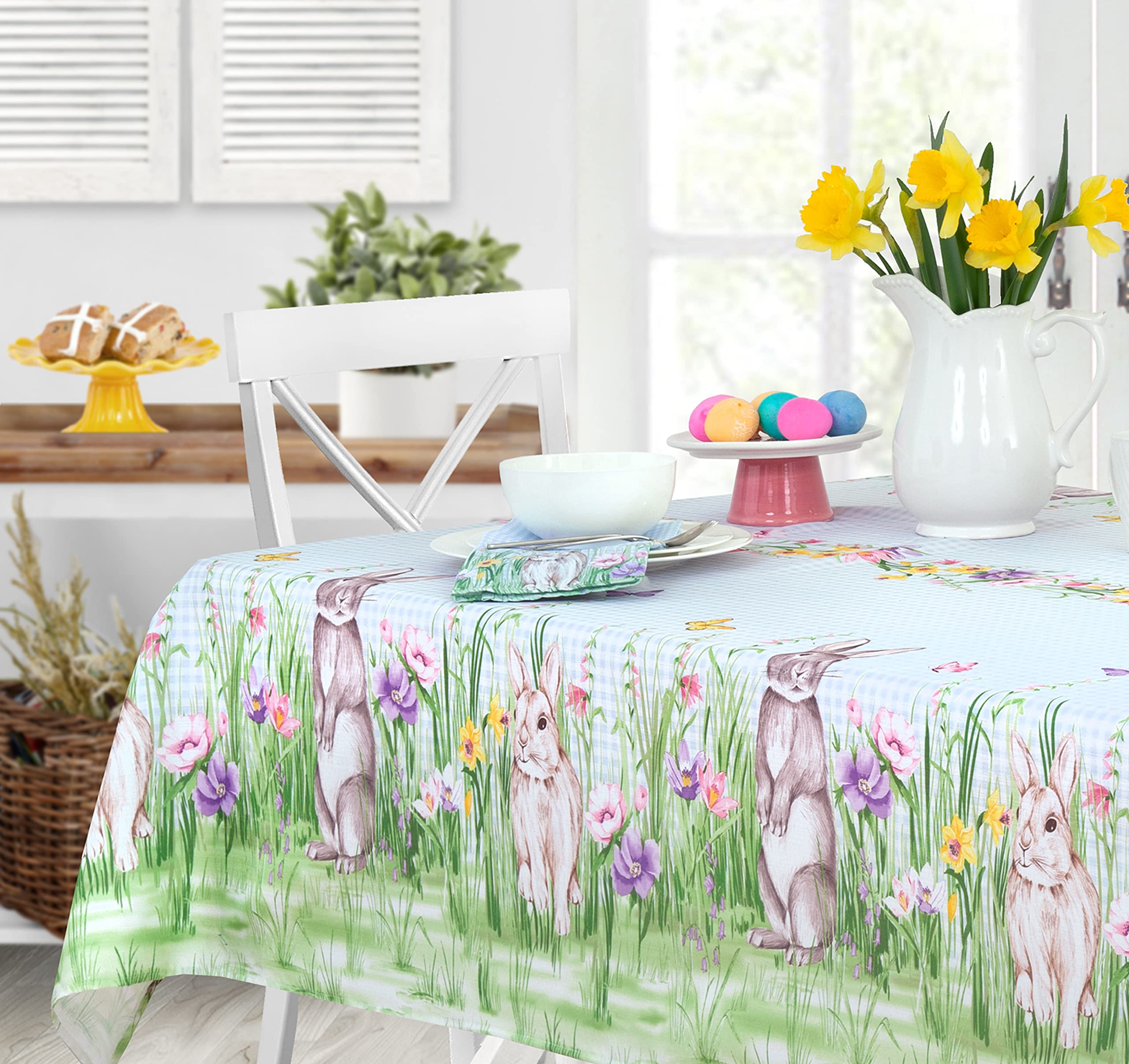 Newbridge Easter Bunny Meadow Blue Gingham Bunny Rabbit Bordered Fabric Napkins, Set of 8 Napkins - Image 6