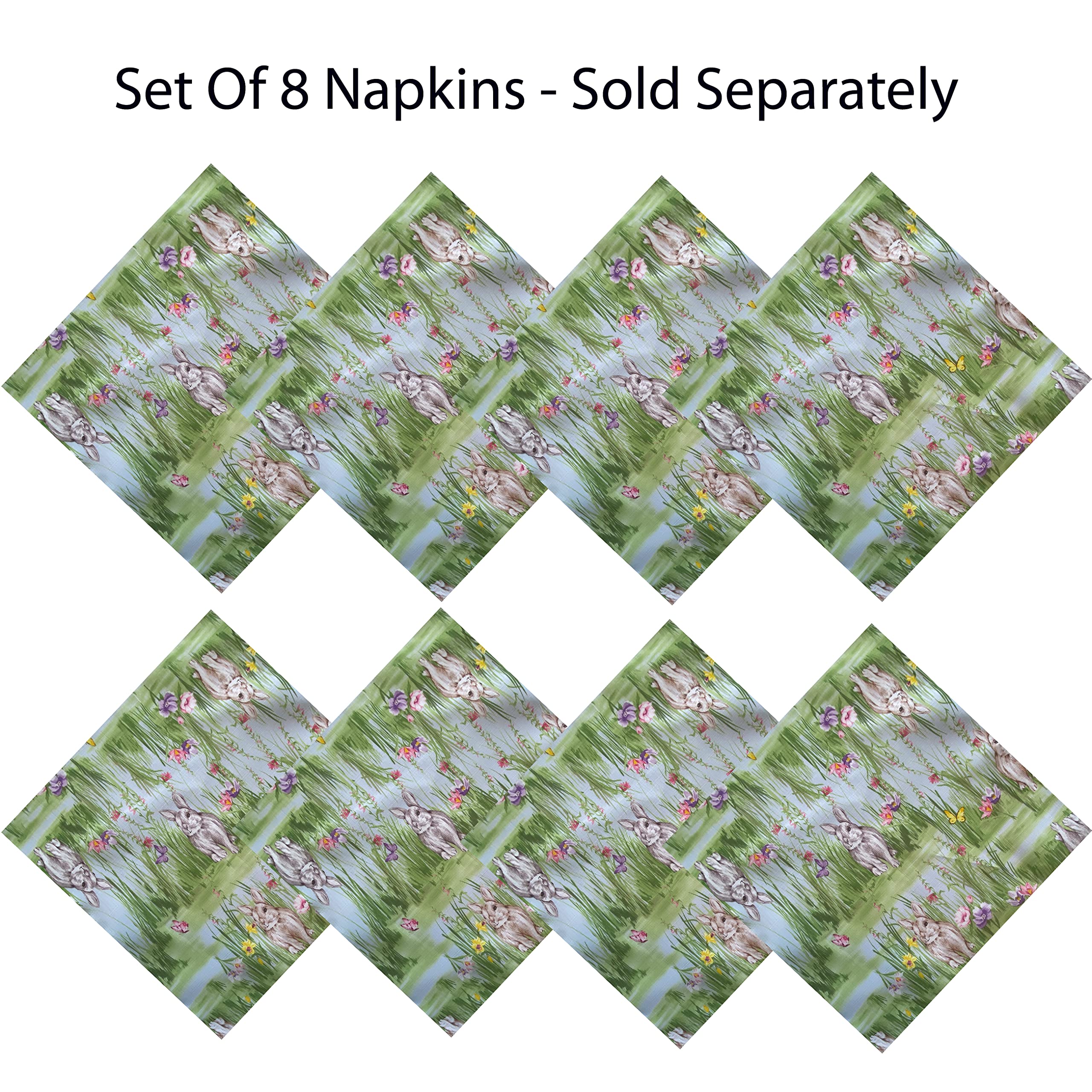 Newbridge Easter Bunny Rabbit Meadow Fabric Tablecloth, Spring Bunnies and Pastel Floral Easy Care, Stain Resistant Fabric Tablecloth, 52" x 52" Square - Image 4