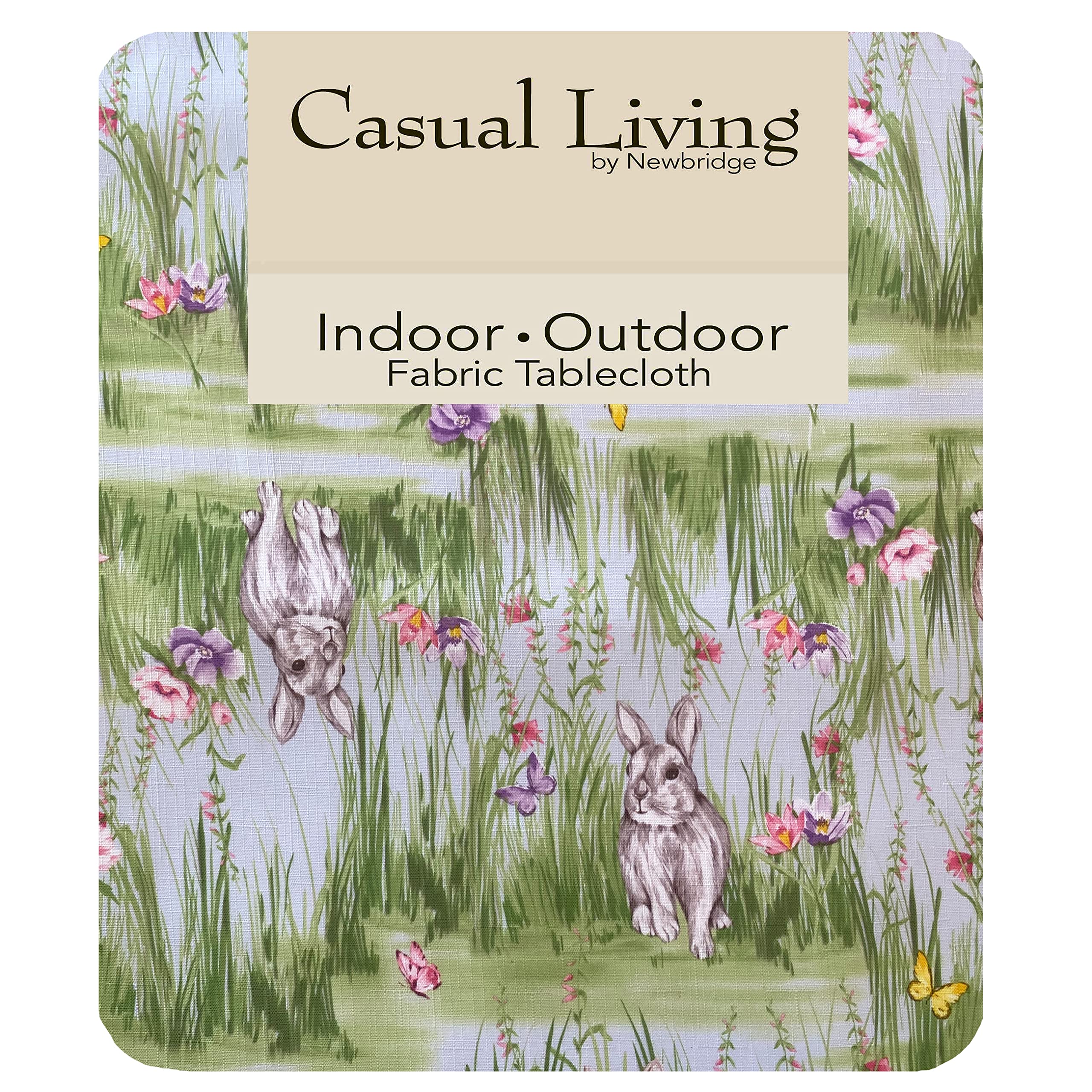 Newbridge Easter Bunny Rabbit Meadow Fabric Tablecloth, Spring Bunnies and Pastel Floral Easy Care, Stain Resistant Fabric Tablecloth, 52" x 52" Square - Image 6