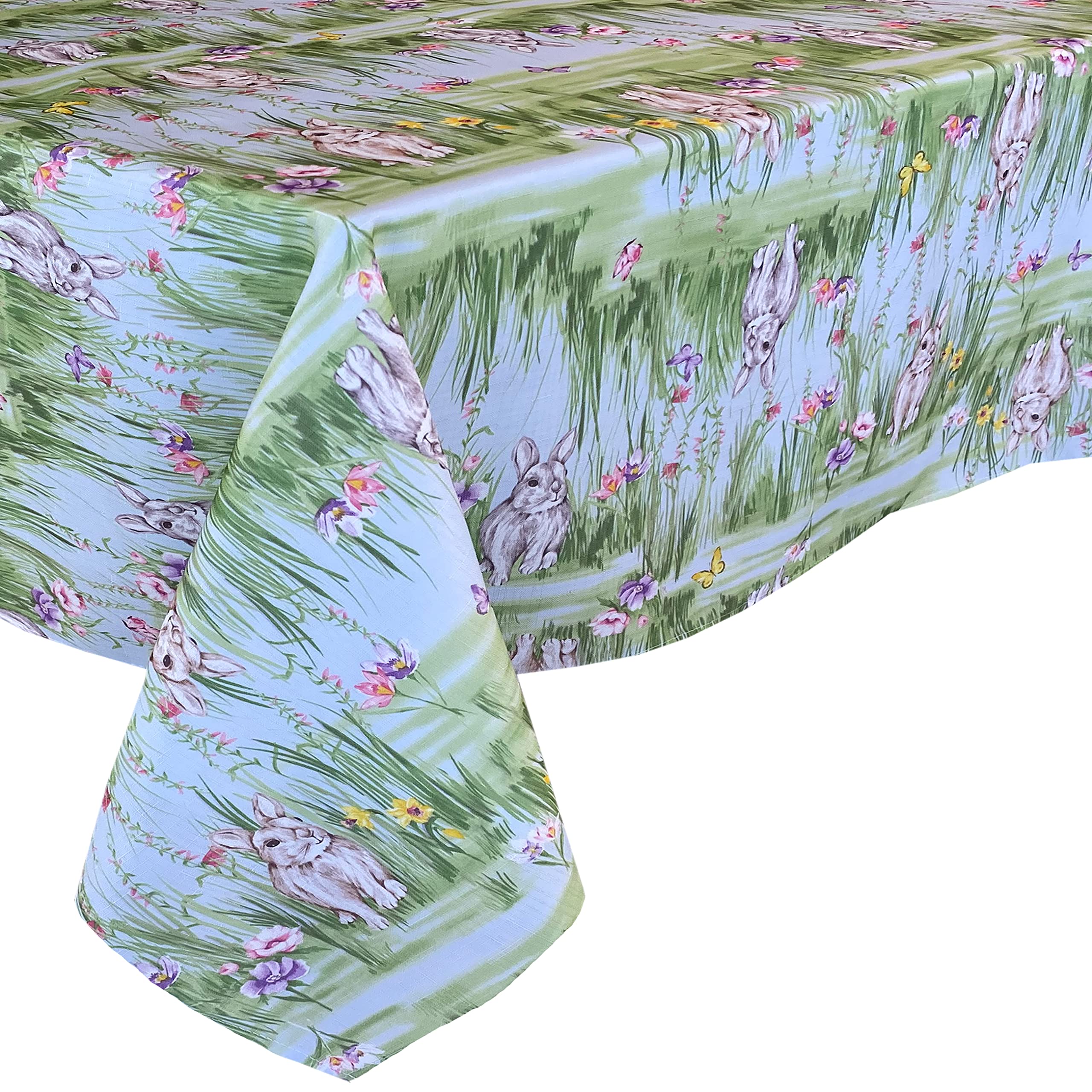 Newbridge Easter Bunny Rabbit Meadow Fabric Tablecloth, Spring Bunnies and Pastel Floral Easy Care, Stain Resistant Fabric Tablecloth, 52" x 52" Square - Image 7