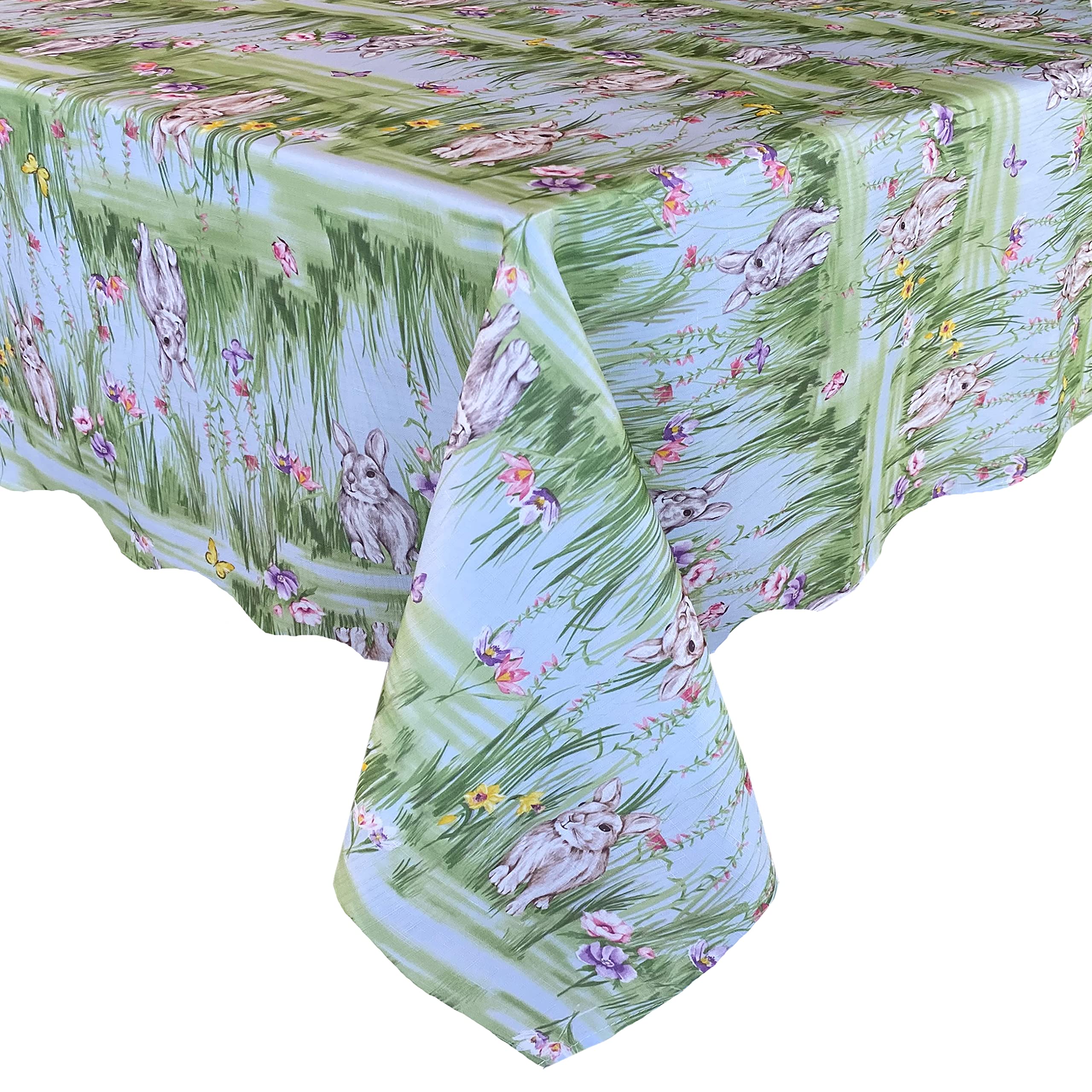 Newbridge Easter Bunny Rabbit Meadow Fabric Tablecloth, Spring Bunnies and Pastel Floral Easy Care, Stain Resistant Fabric Tablecloth, 52" x 52" Square - Image 8