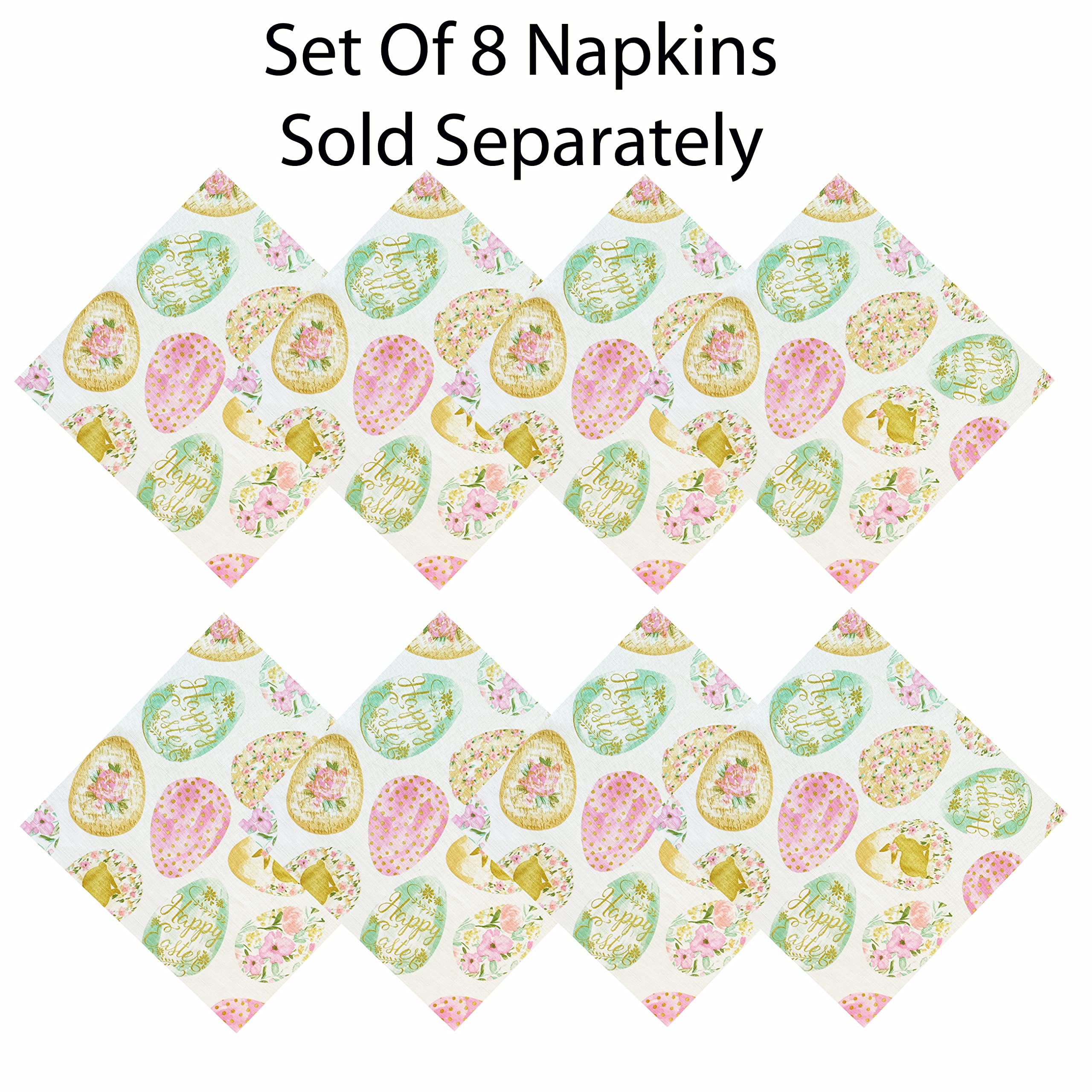 Newbridge Easter Egg Delight Fabric Napkins, Happy Easter Bunny Rabbit, Easy Care Stain Resistant Spring Fabric Napkins, Set of 8 Napkins - Image 3