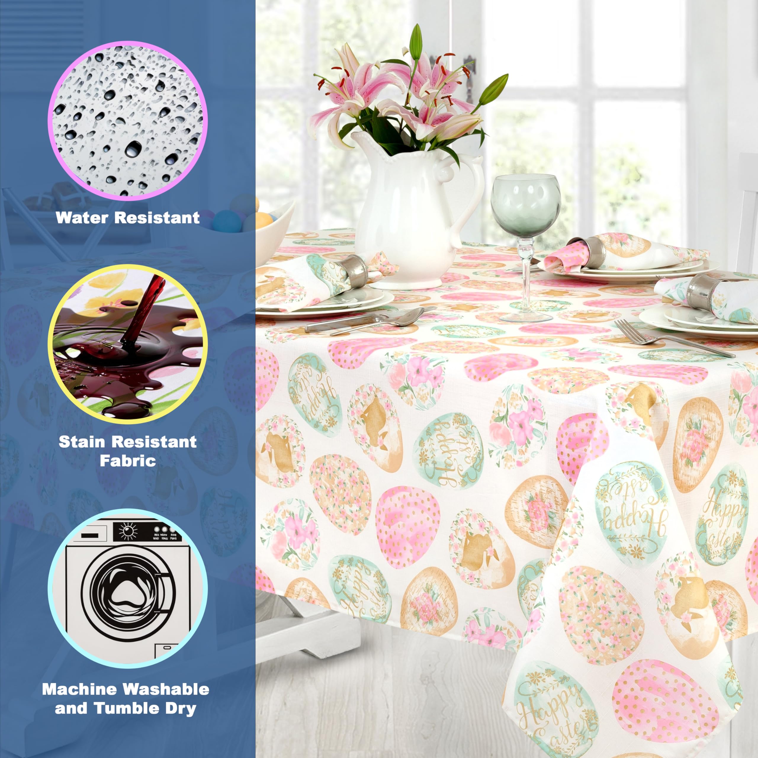 Newbridge Easter Egg Delight Fabric Napkins, Happy Easter Bunny Rabbit, Easy Care Stain Resistant Spring Fabric Napkins, Set of 8 Napkins - Image 4