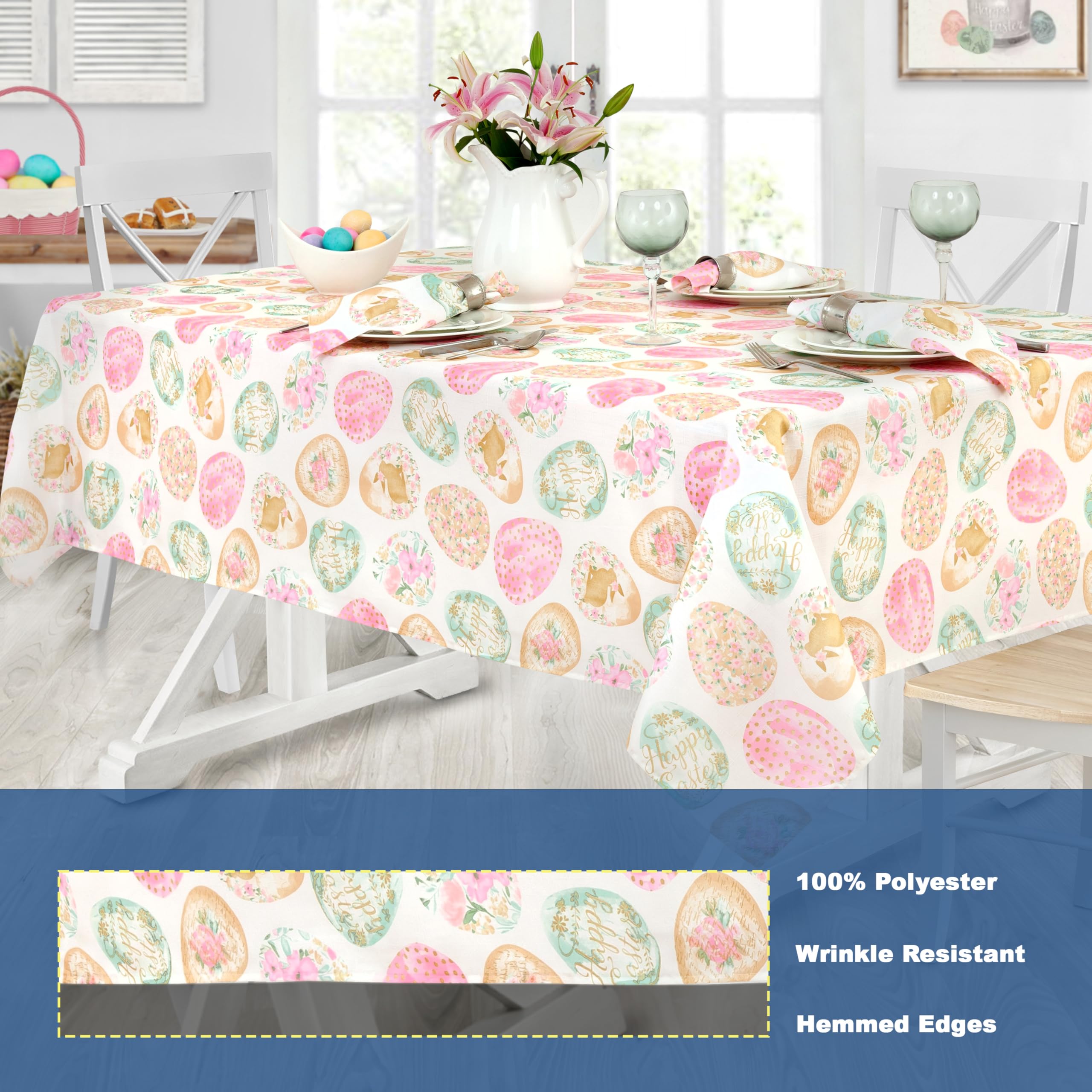 Newbridge Easter Egg Delight Fabric Napkins, Happy Easter Bunny Rabbit, Easy Care Stain Resistant Spring Fabric Napkins, Set of 8 Napkins - Image 5