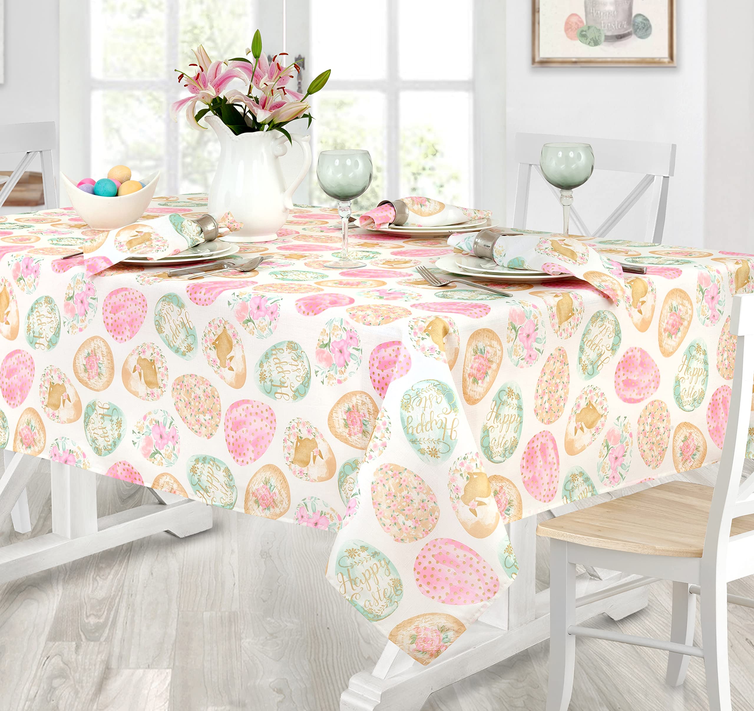 Newbridge Easter Egg Delight Fabric Napkins, Happy Easter Bunny Rabbit, Easy Care Stain Resistant Spring Fabric Napkins, Set of 8 Napkins - Image 7