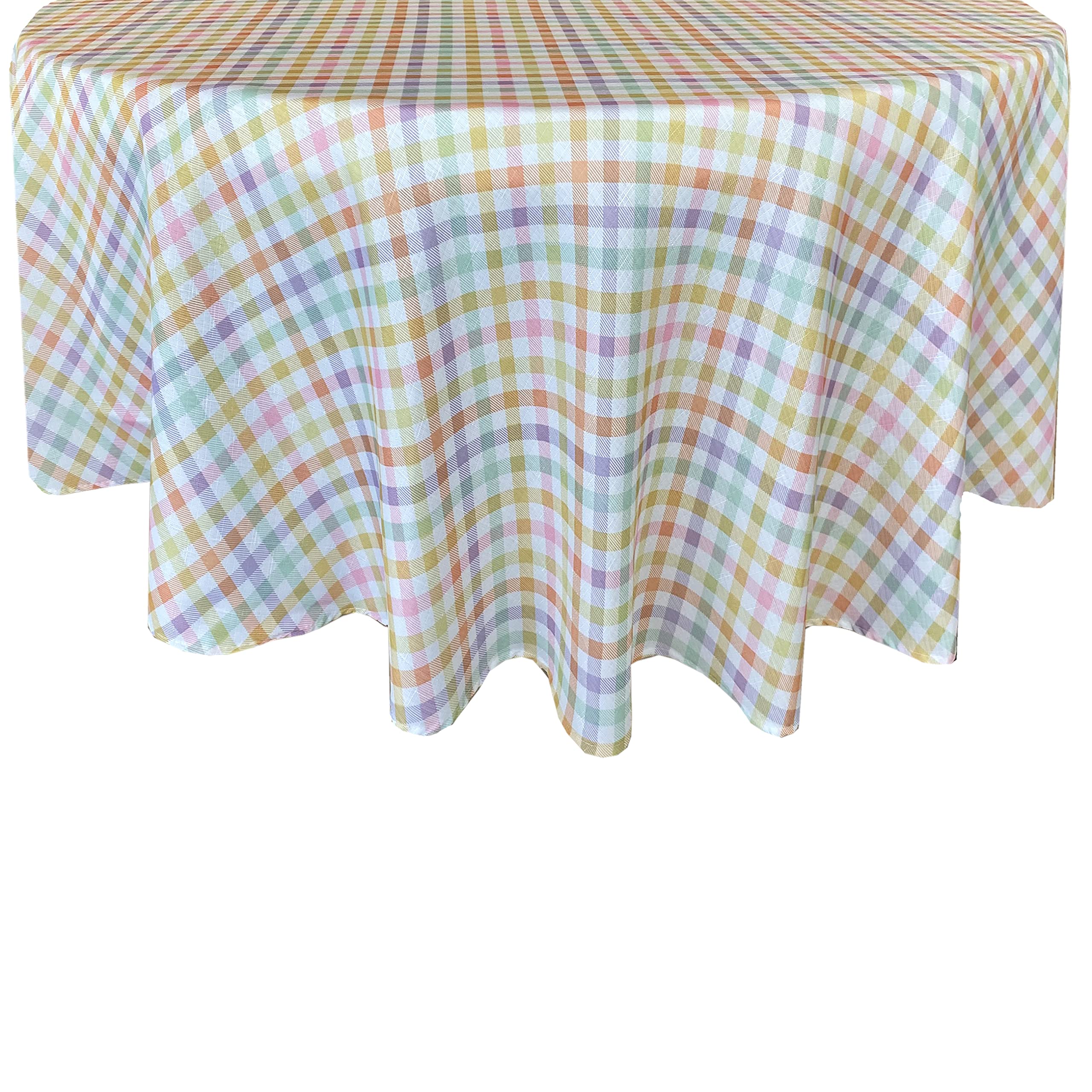 Newbridge Easter Sunshine Gingham 70 Inch Round Fabric Tablecloth, Indoor Outdoor Stain Resistant Fabric Party Table Cover for Dining, Yellow Orange and Purple Check - Image 3