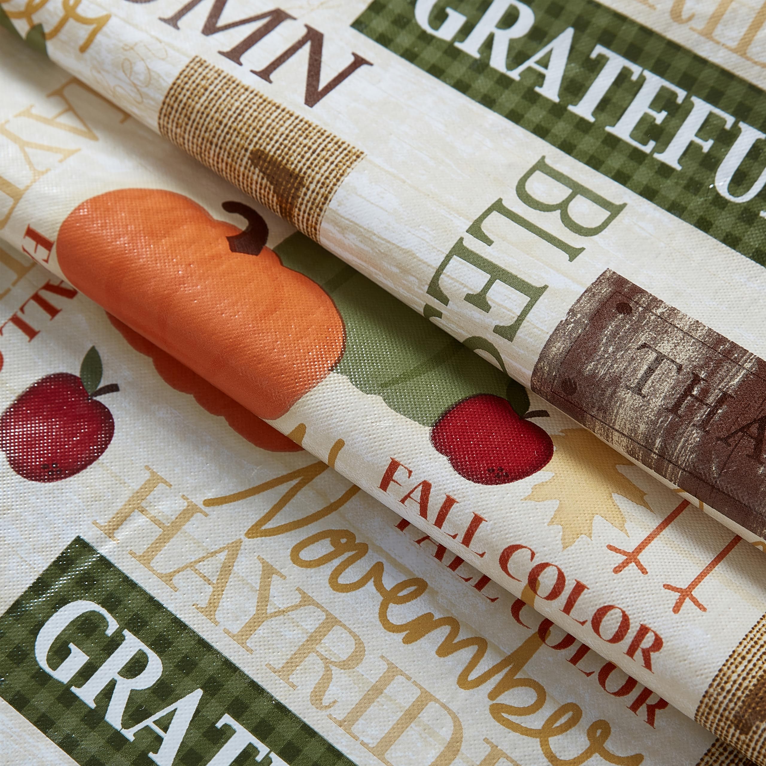 Newbridge Fall Hayride & Happy Scarecrow Vinyl Tablecloth with Flannel Backing, 52 x 52 Inch Square – Gingham Turkeys & Pumpkins Rustic Thanksgiving Table Cover - Image 6