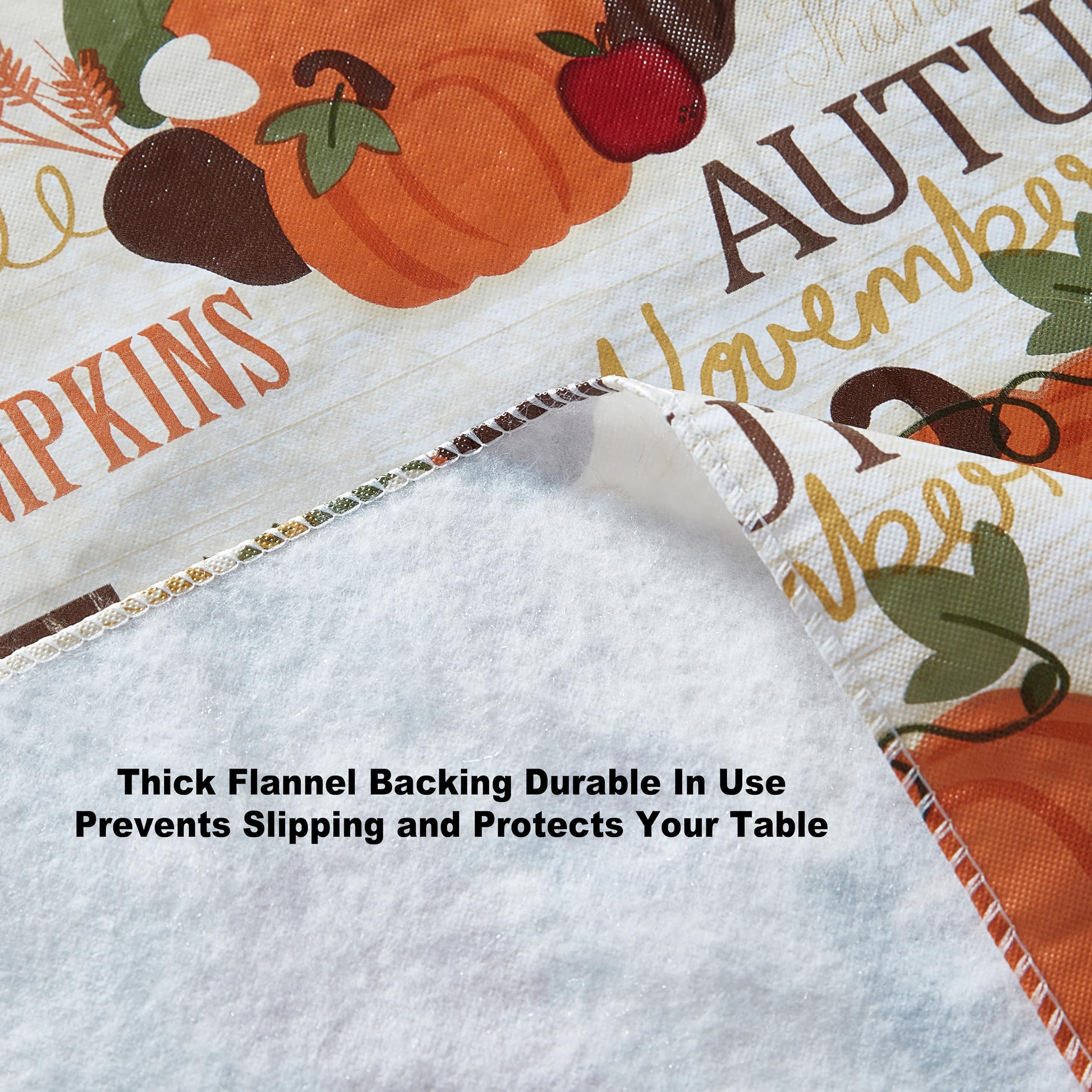 Newbridge Fall Hayride & Happy Scarecrow Vinyl Tablecloth with Flannel Backing, 52 x 52 Inch Square – Gingham Turkeys & Pumpkins Rustic Thanksgiving Table Cover - Image 7