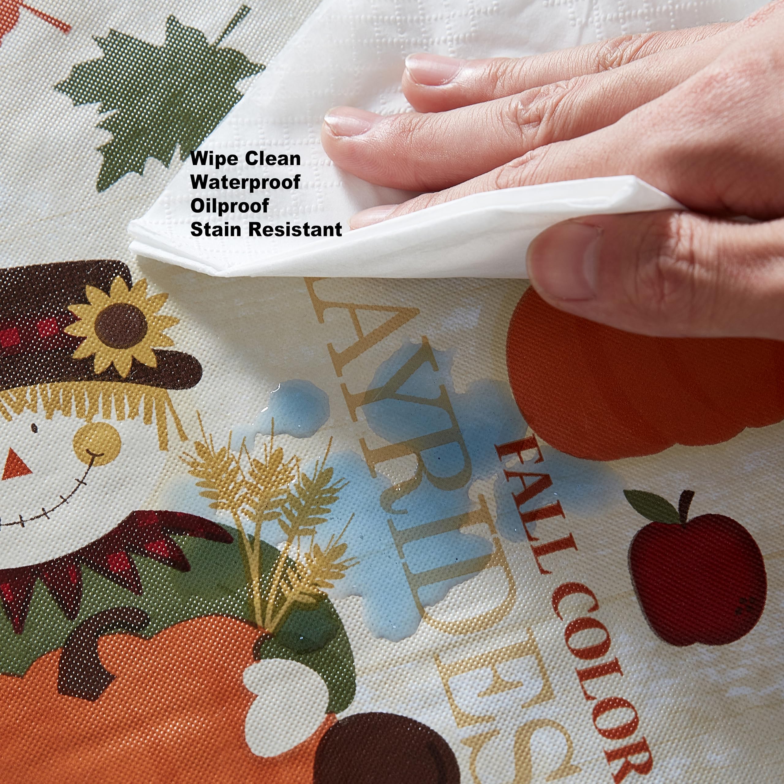 Newbridge Fall Hayride & Happy Scarecrow Vinyl Tablecloth with Flannel Backing, 52 x 52 Inch Square – Gingham Turkeys & Pumpkins Rustic Thanksgiving Table Cover - Image 8