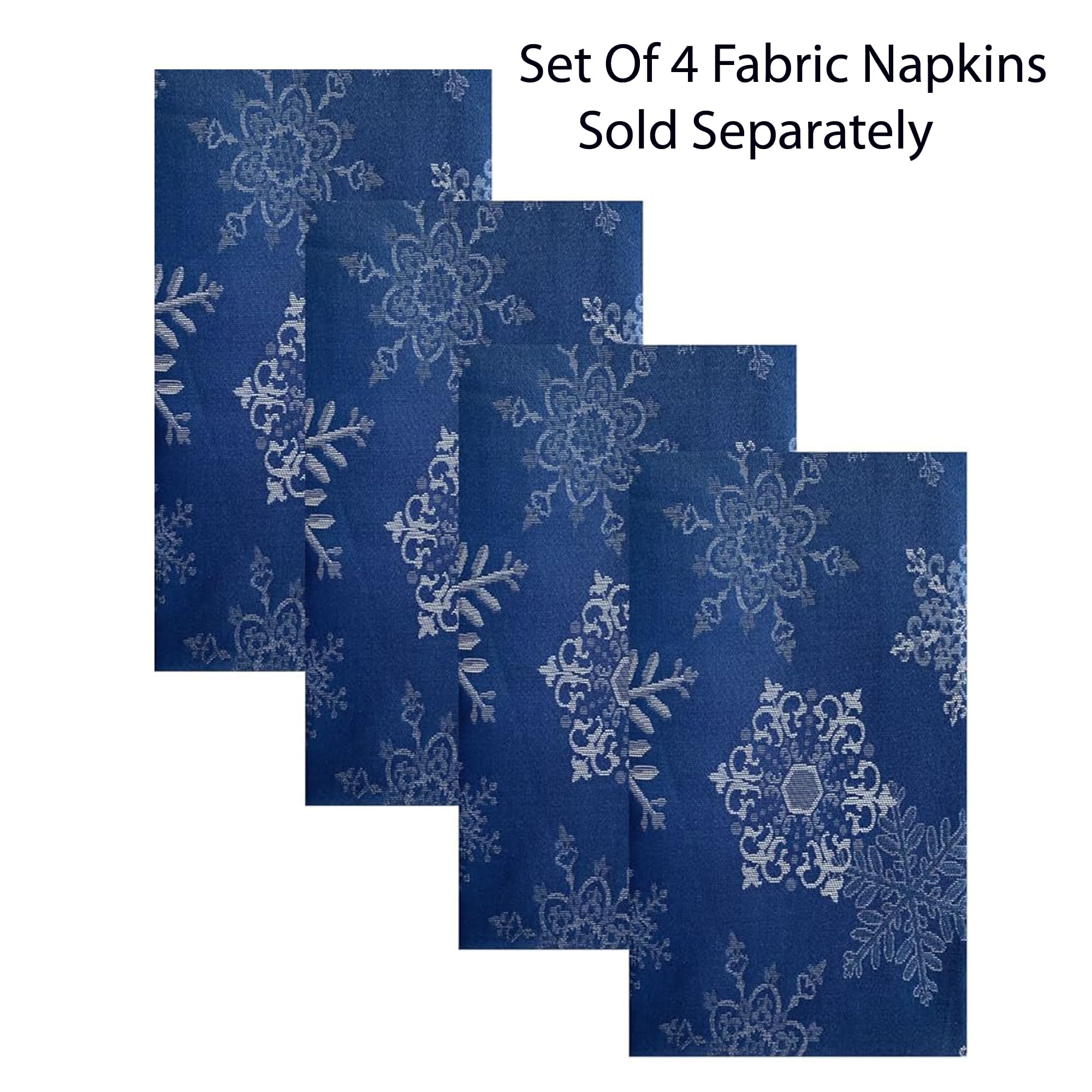 Newbridge Fancy Metallic Snowflake Christmas Fabric Tablecloth, 52 x 52 Inch Square, Navy Silver, No-Iron Soil Resistant Sparkling Snowflakes Woven Holiday Table Cover - Image 4