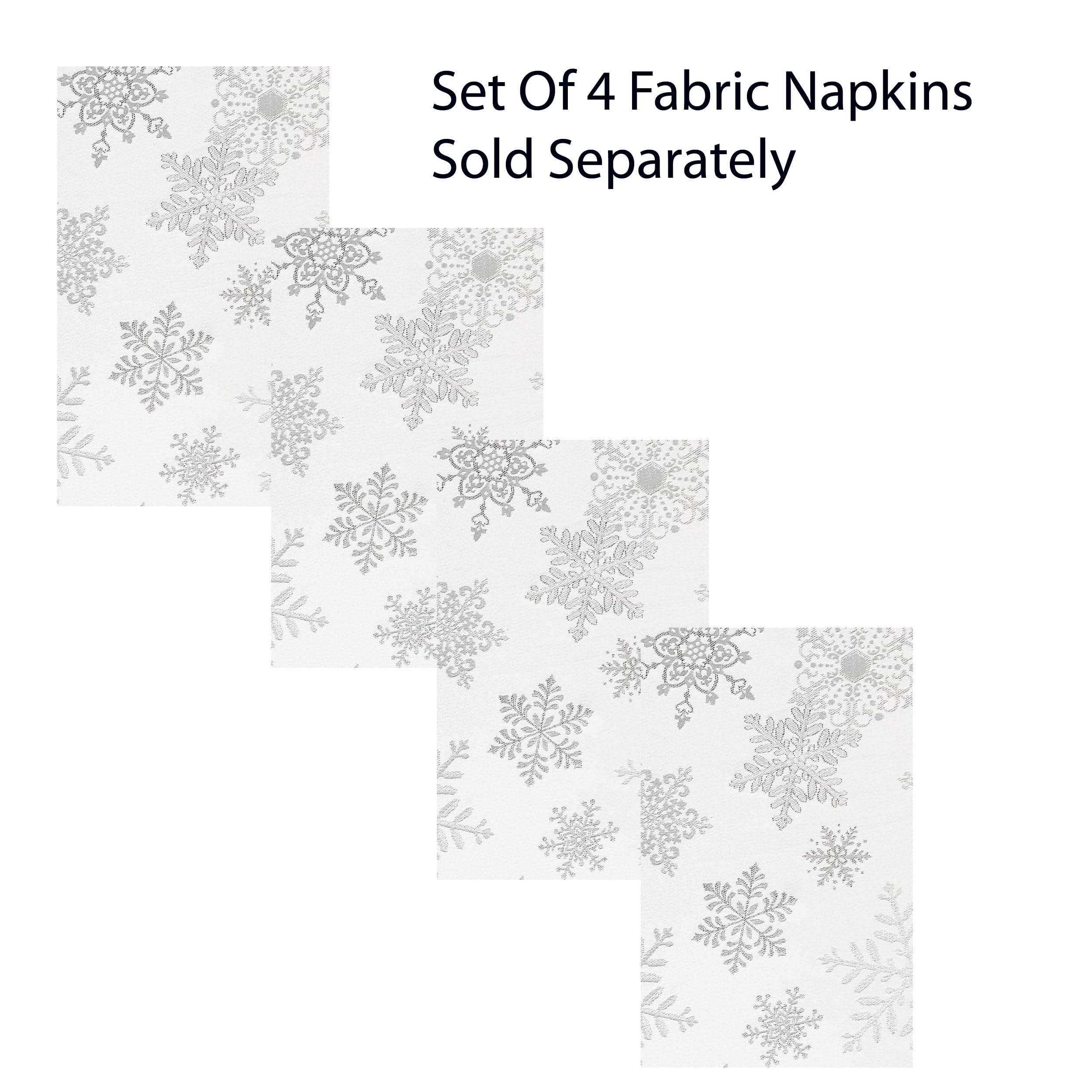 Newbridge Fancy Metallic Snowflake Christmas Fabric Tablecloth, 52 x 52 Inch Square, White Silver, No-Iron Soil Resistant Sparkling Snowflakes Woven Holiday Table Cover - Image 4