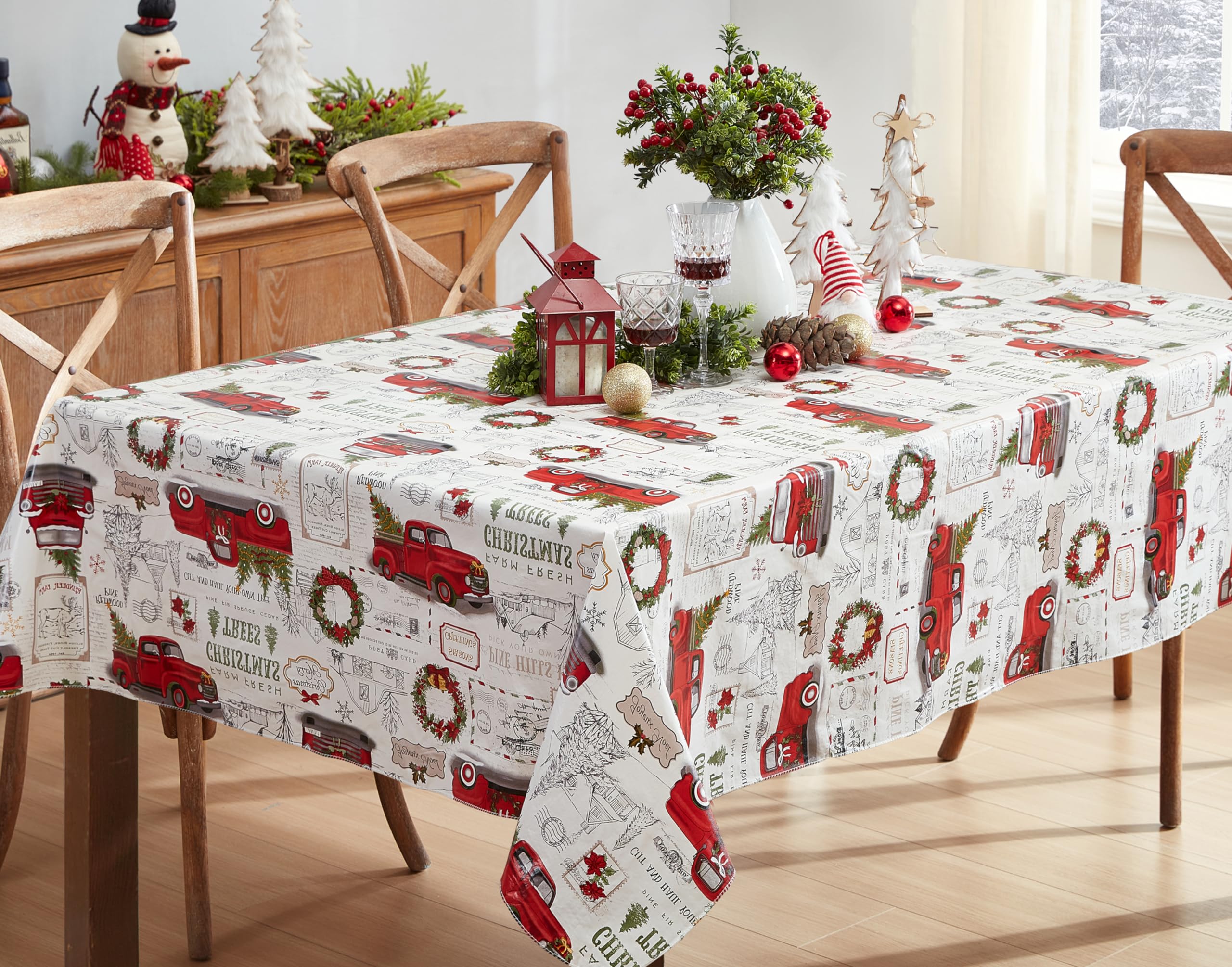 Newbridge Farm Fresh Christmas Tree Vinyl Tablecloth with Flannel Backing, Vintage Retro Holiday Print, Wipe Clean, 52 x 52 Inch Square - Image 5