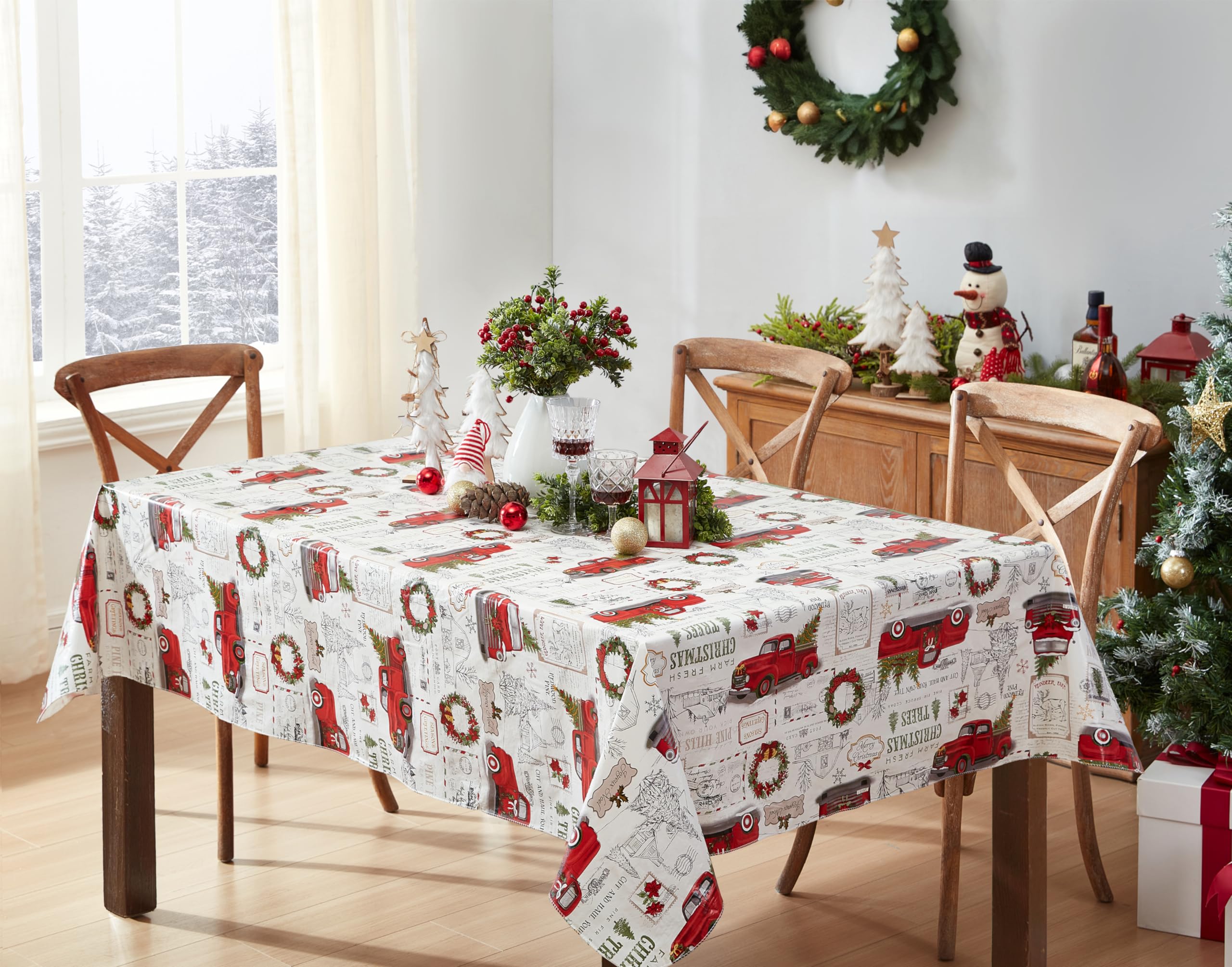 Newbridge Farm Fresh Christmas Tree Vinyl Tablecloth with Flannel Backing, Vintage Retro Holiday Print, Wipe Clean, 52 x 52 Inch Square - Image 6