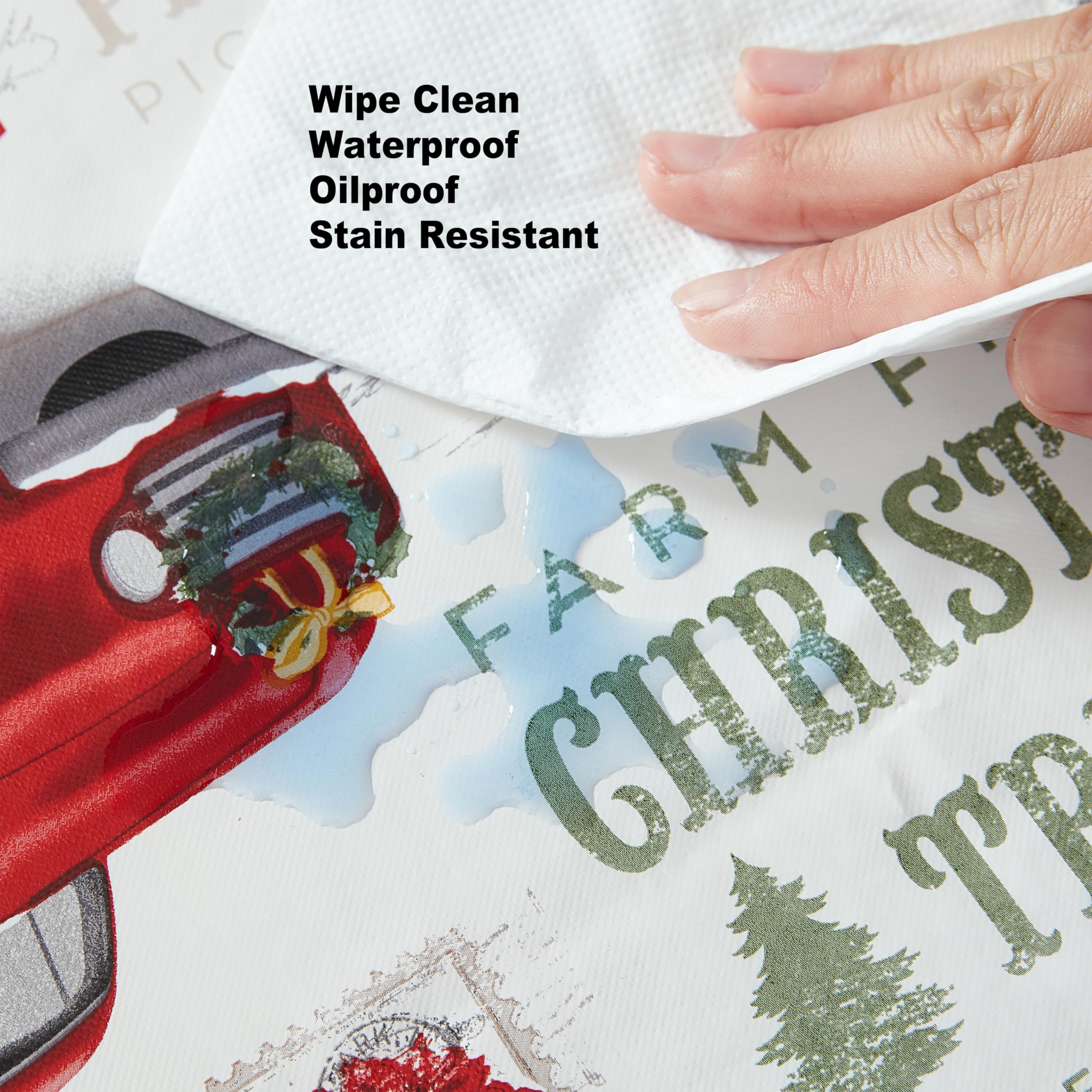 Newbridge Farm Fresh Christmas Tree Vinyl Tablecloth with Flannel Backing, Vintage Retro Holiday Print, Wipe Clean, 52 x 52 Inch Square - Image 8