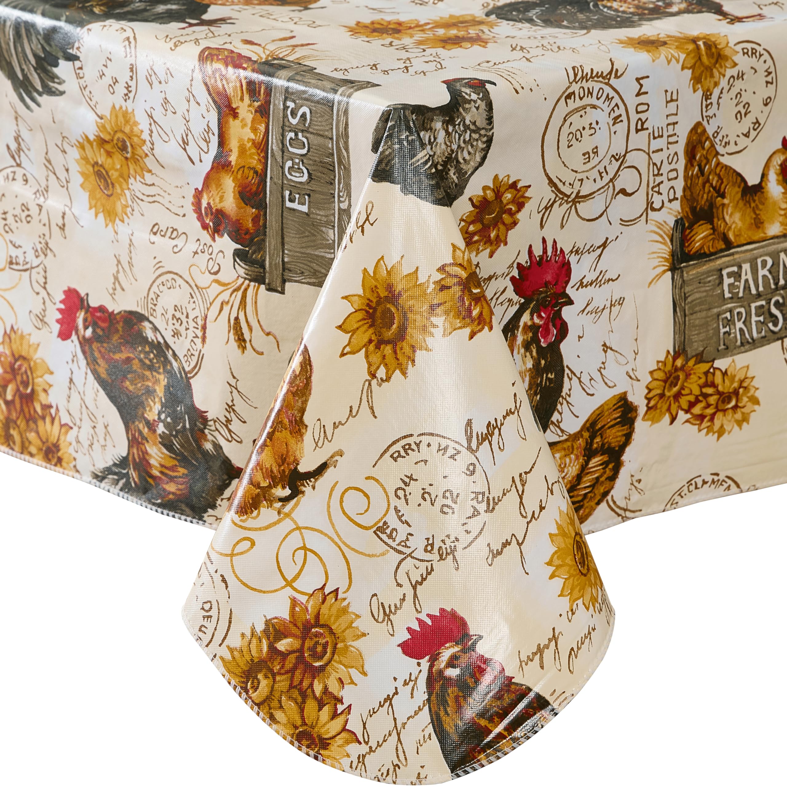 Newbridge Farm Fresh Rooster Rectangle Vinyl Flannel Backed Tablecloth, 52 x 70 Inch, Indoor Outdoor Vinyl Table Cloth, Roosters and Hens - Image 8