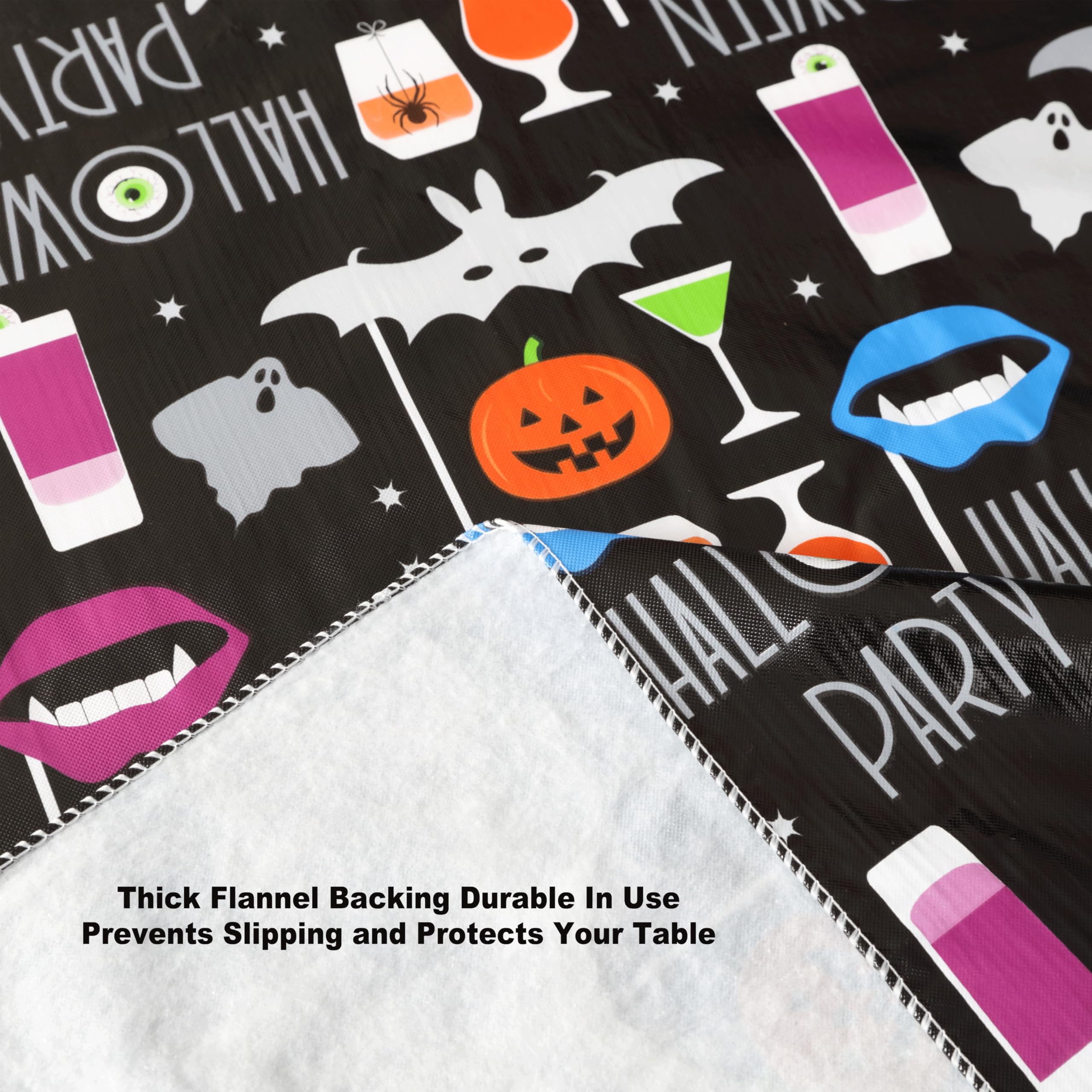 Newbridge Halloween Party Ghosts and Bats 70 Inch Round Vinyl Tablecloth with Flannel Backing, Spooky Black Ghost and Bat Print, Easy Care Wipe Clean Table Cover - Image 7