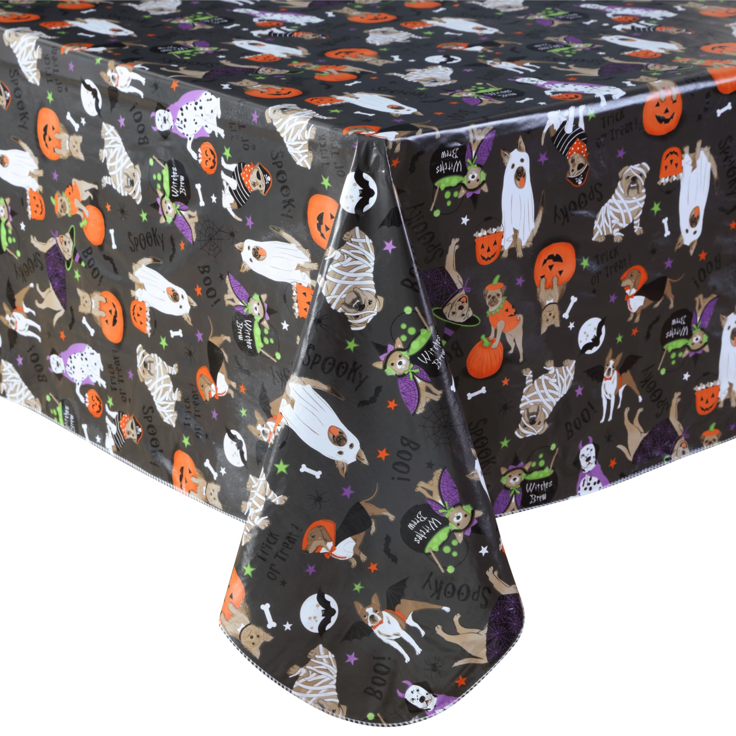 Newbridge Halloween Pets Trick or Treat 70 Inch Round Vinyl Tablecloth with Flannel Backing, Cute Dogs and Cats in Costumes Easy Care Wipe Clean Halloween Table Cover - Image 9