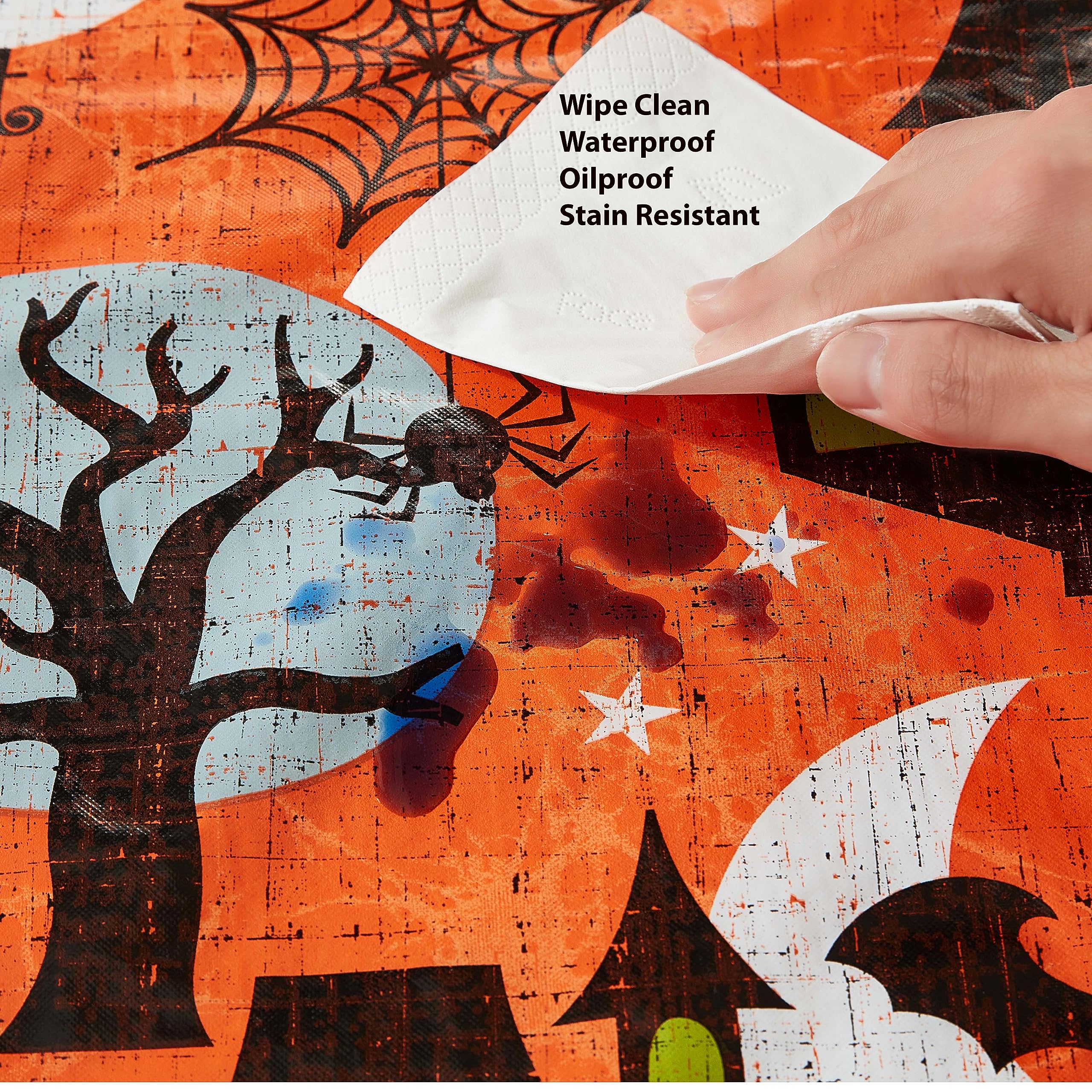 Newbridge Halloween Scream 52 x 70 Inch Rectangle Vinyl Tablecloth with Flannel Backing, Haunted House Ghost and Bat Design, Easy Care Wipe Clean Halloween Table Cover - Image 6